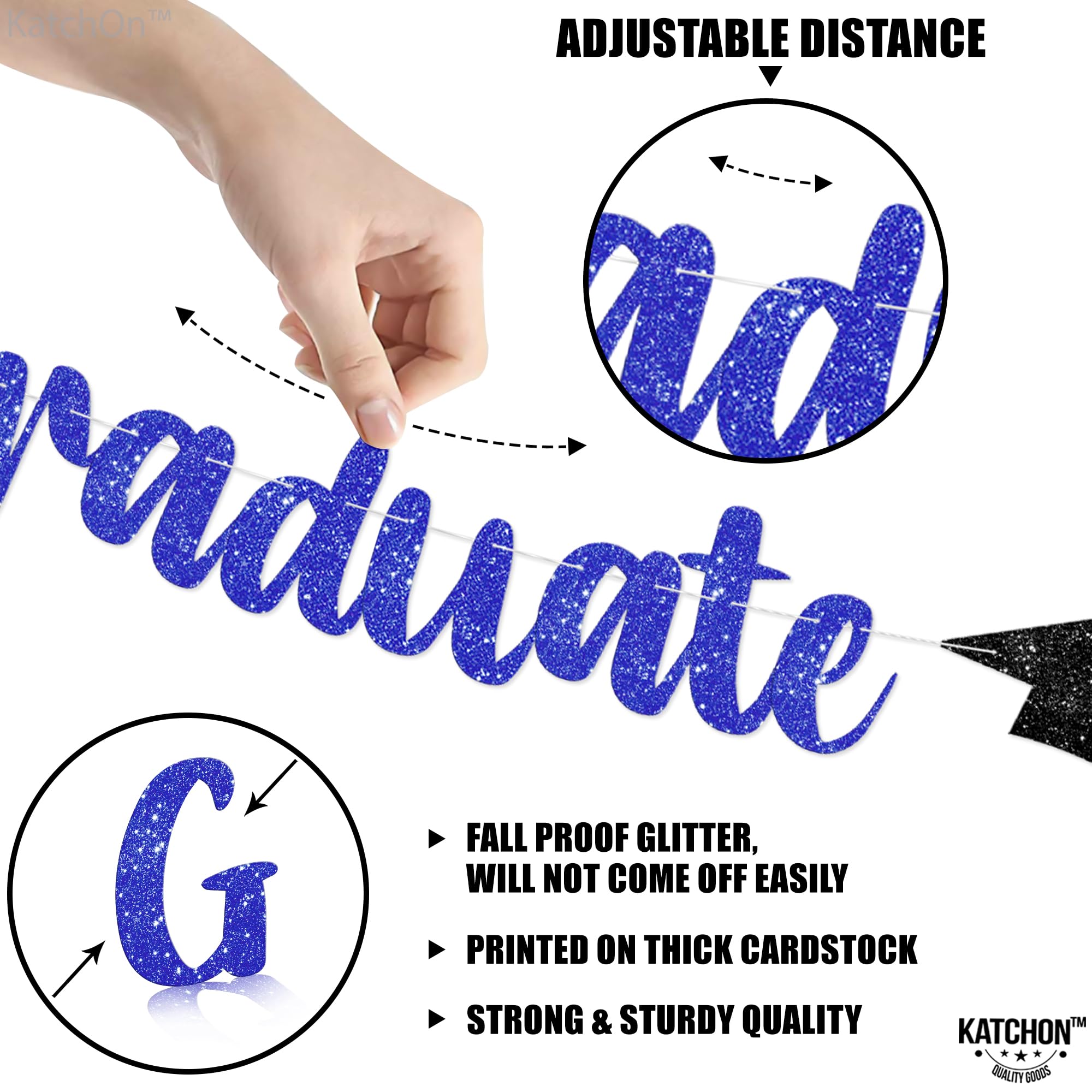 KatchOn, Glitter, Black and Blue Graduation Banner - 10 Feet, No DIY, Blue and Black - Image 2