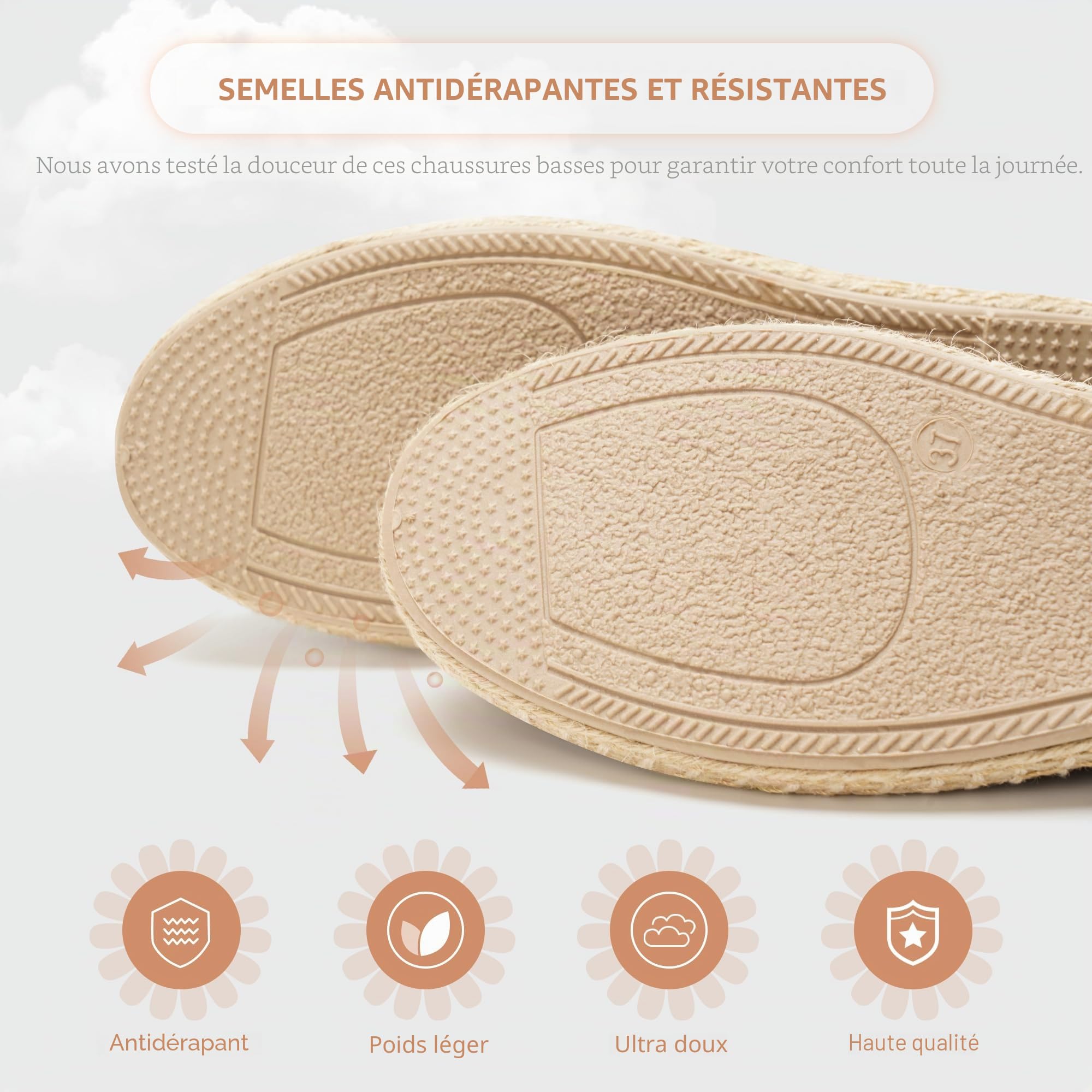 GLAMORA Espadrilles Femme Ballerines Dentelle Chaussures Plates Slip on Respirantes Semelle Synthétique Antidérapante Maille Ajourée Broderie Fleur Semelle Souple