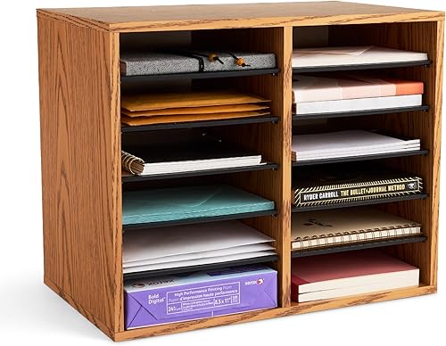 Vista 67 de Safco 9422GR - Organizador de papel y literatura ajustable de madera, 16 piezas ajustables, construcción duradera apilable, hogar, oficina, correo