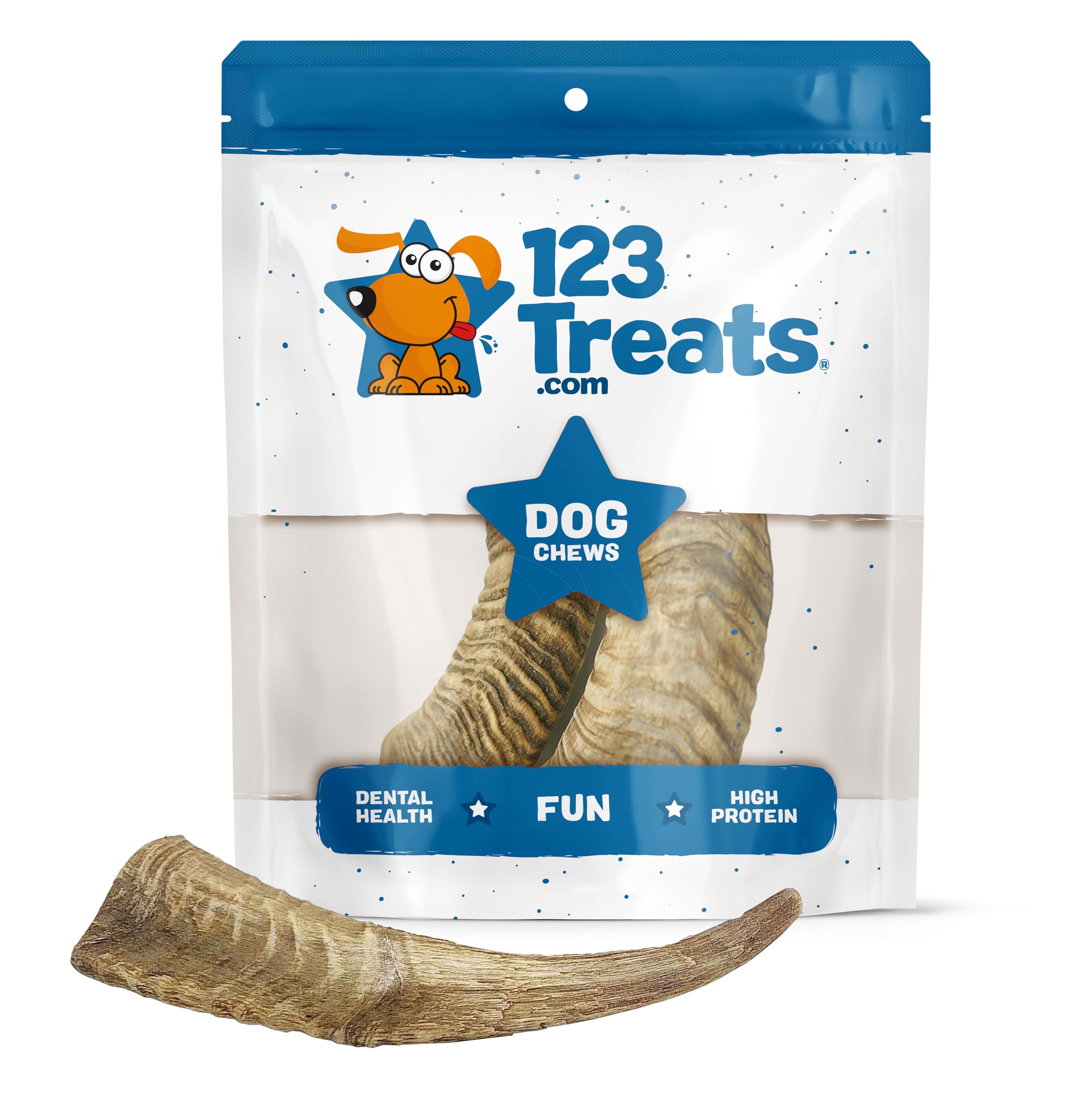 123 Treats Goat Horns for Dogs Chews 8-9 inches (2 Count - Medium) 100% Natural Long Lasting chew for Dogs