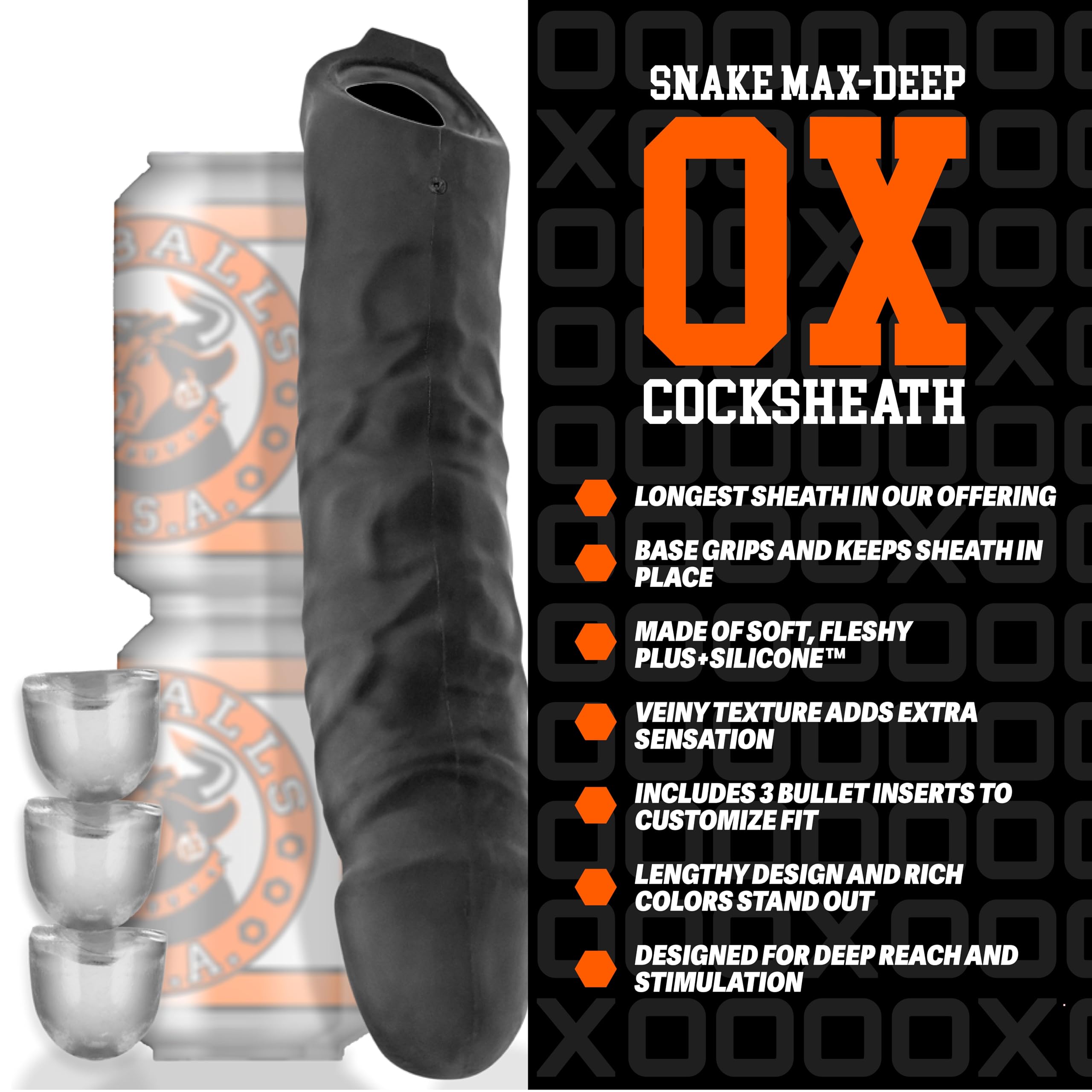 Oxballs Funda de gallo de serpiente de alcance profundo - hielo negro: experimenta una penetración profunda y un placer sensacional