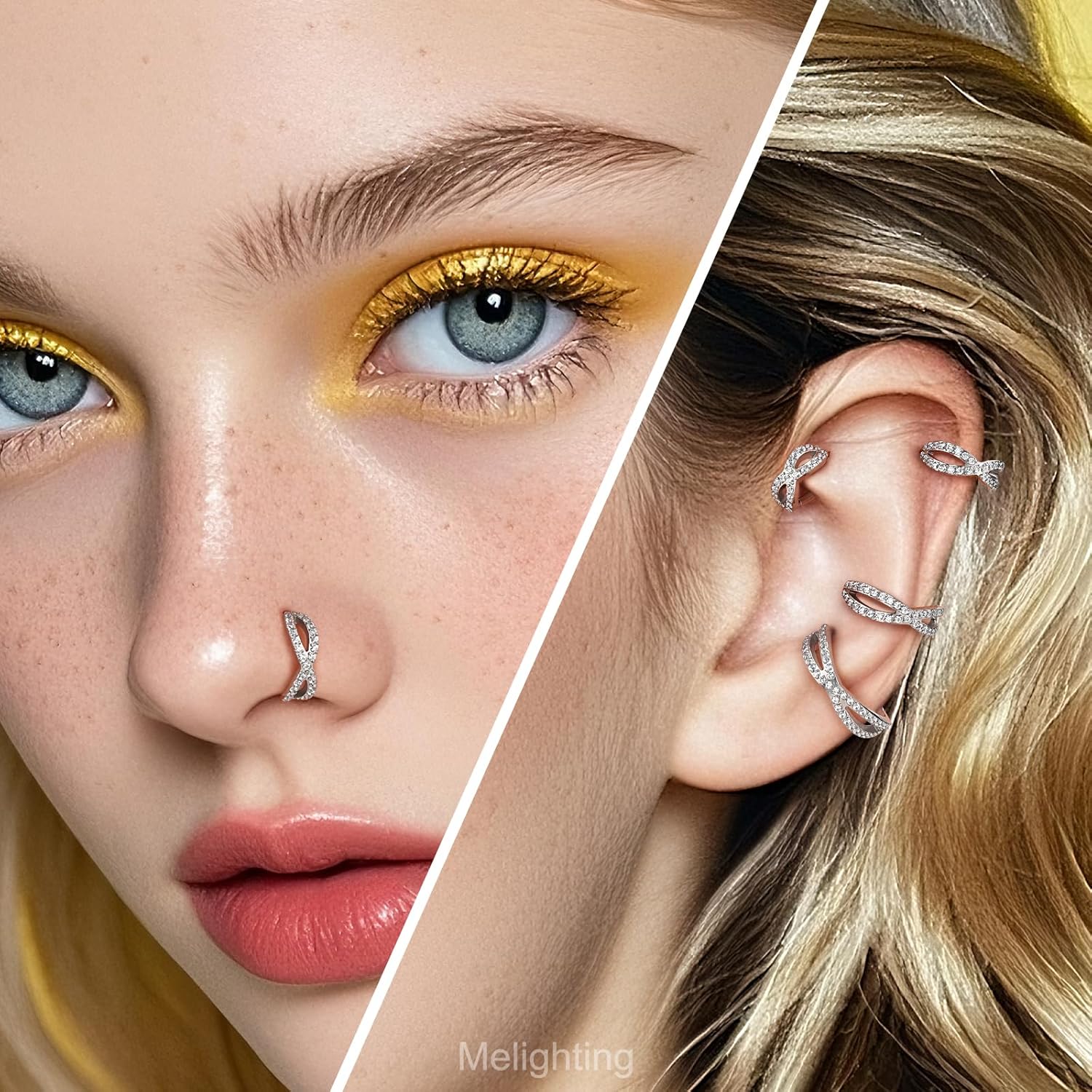 Melighting 20G/18G Double Nose Ring 316L Surgical Steel Nose Hoop Transparent CZ Helix Clicker Earring Tragus Conch Jewellery for Women 6/8/10/12 mm Hinged Segment - Image 2