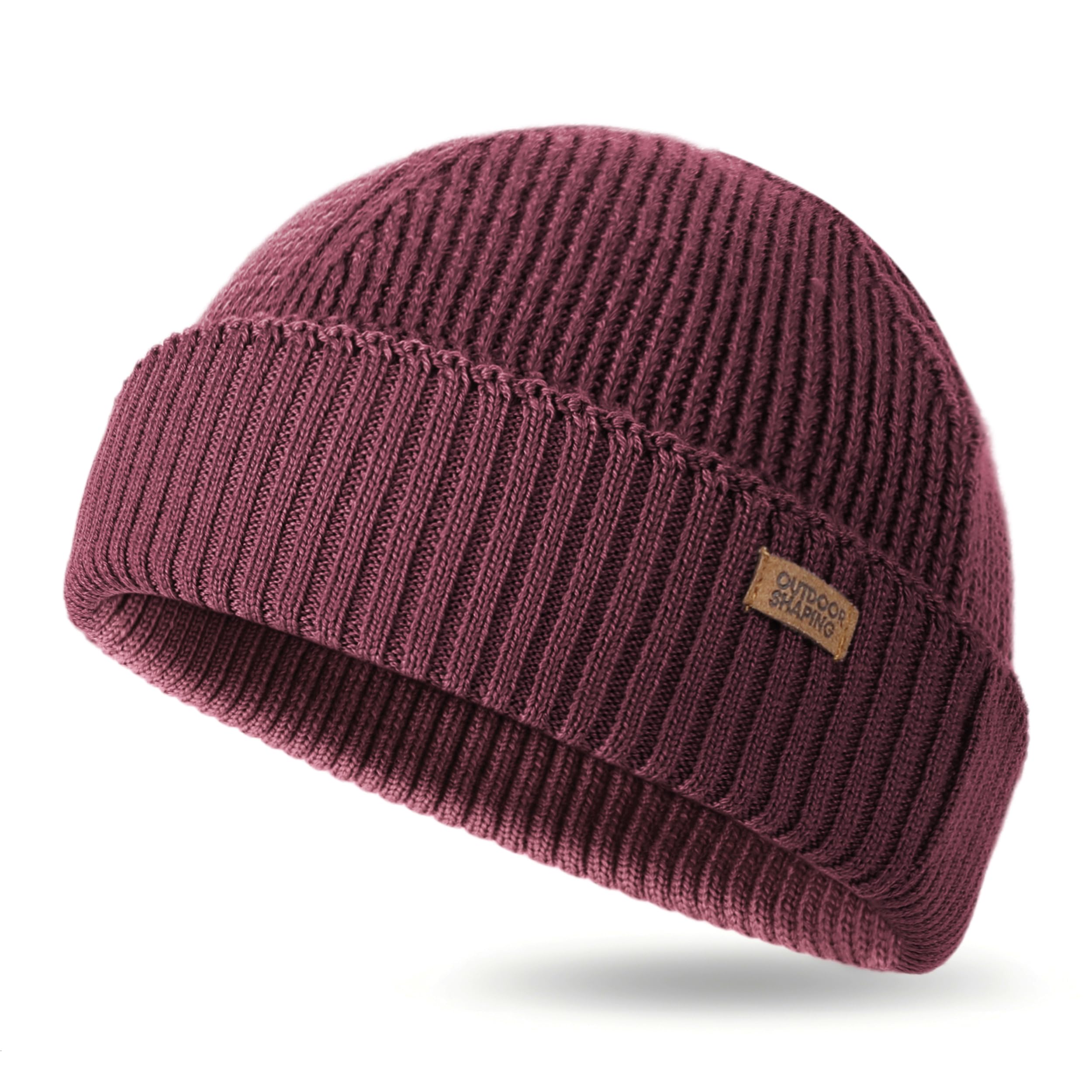 OUTDOOR SHAPING Merino Wool Short Fisherman Beanies for Men Women, Knit Cuff Trawler Beanie Cap, Winter Warm Daily Hat