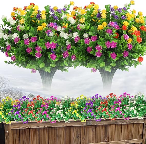 10 Bundles Artificial Flowers for Outdoor Decoration, Spring Summer