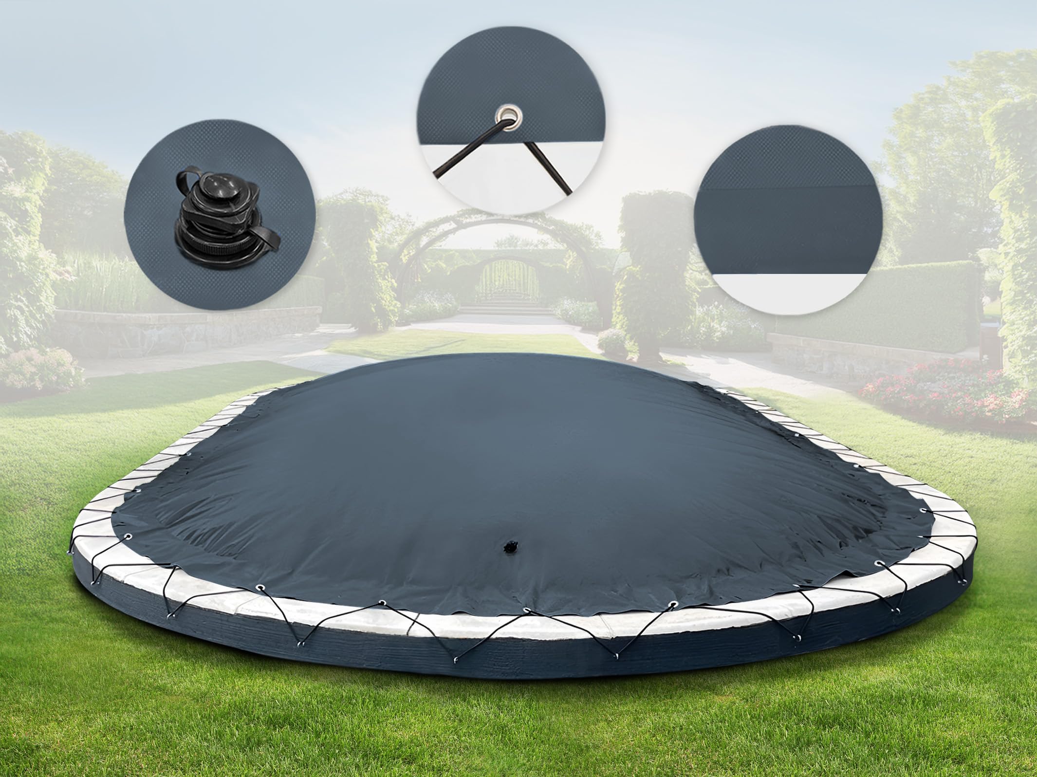 ANKO PLANEN Cubierta de Piscina Hinchable Ovalada – Lona de Cobertura Premium para Piscina – solución Ideal para el Invierno AirDeluxe (4,50m x 3,00m, Antracita)