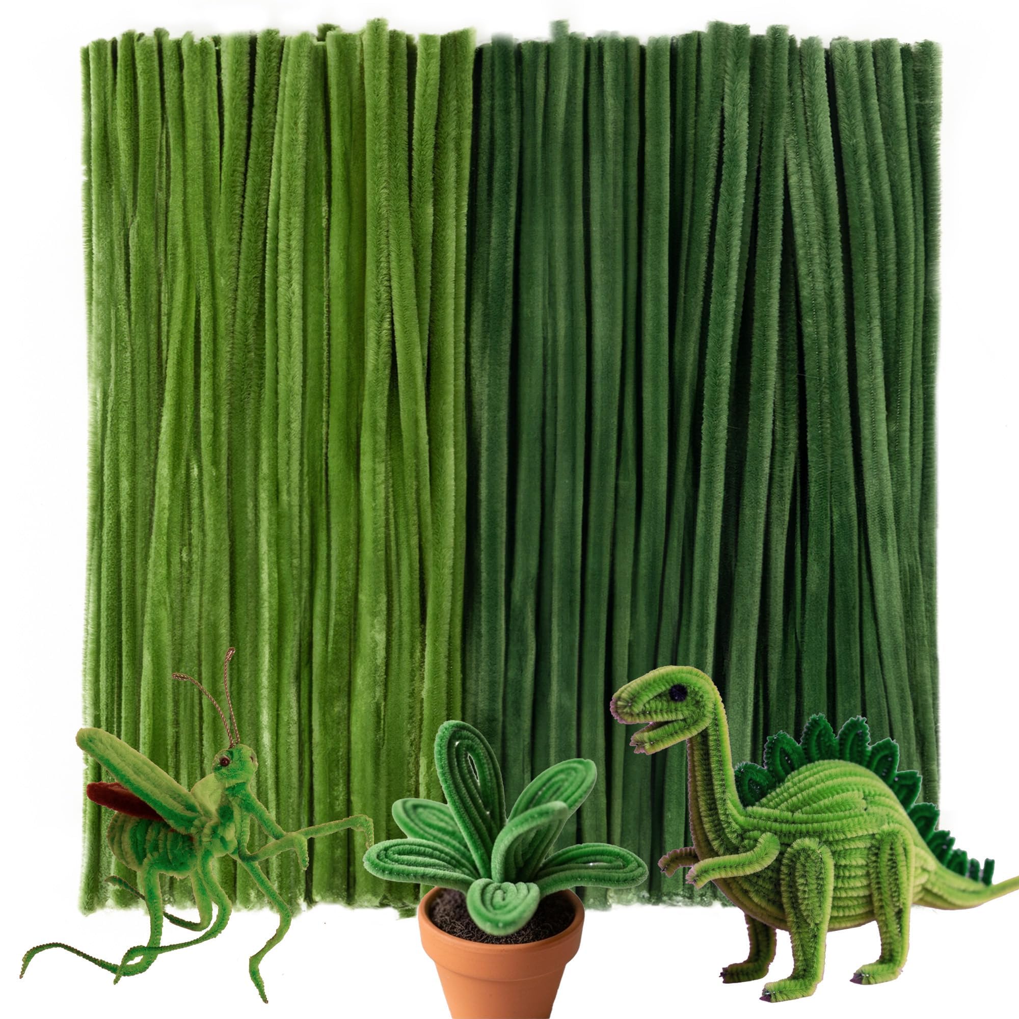 Caydo 200 Pieces Green Pipe Cleaners, Thick Fluffy Chenille Stems Bulk