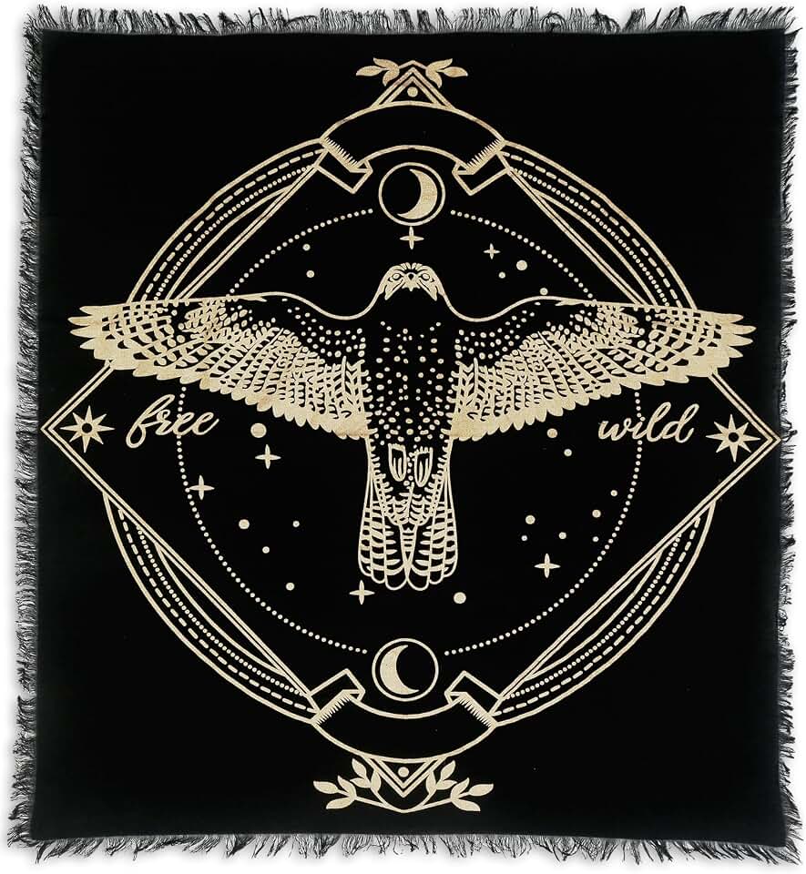 Indian Consigners Altar Cloth Golden Lucky Free Wild Owl Witchcraft Alter Tarot Spread Top Cloth Wicca Square Spiritual 36 by 36 Sacred Cloth (Golden Owl)