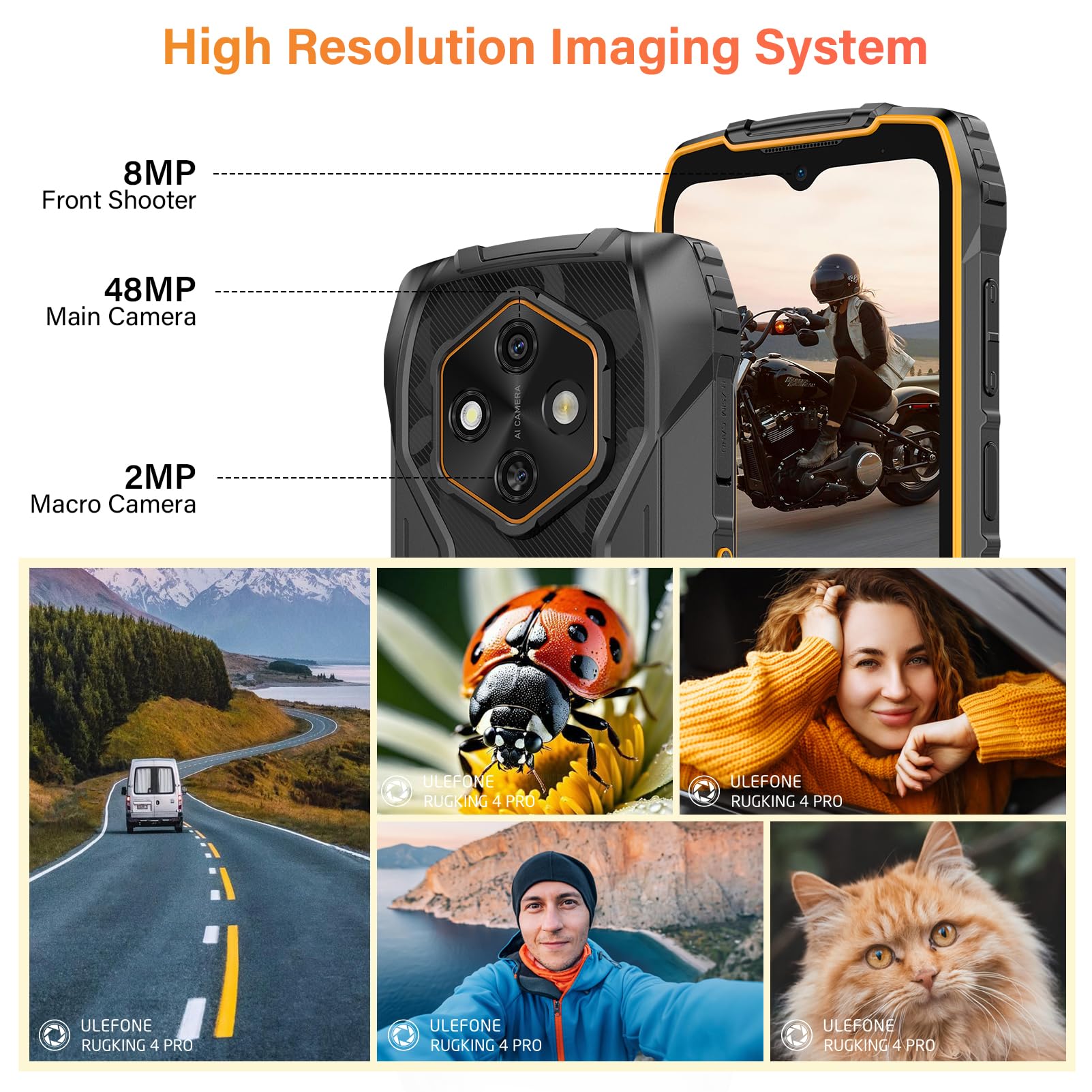 Ulefone RugKing 4 Pro Cellulare, 10200mAh Batteria AI Telefono Impermeabile 48MP+8MP 16GB+128GB/SD-2TB, Android 15 Octa-Core Rugged Smartphone 6.56" 120Hz/120LM Super Torcia/3-Slots/OTG/NFC/GPS Nero