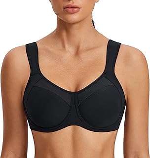 SYROKAN Sports Bras for Women High Impact Support Underwire Full Coverage Lightly Padded Running Gym Workout Bra