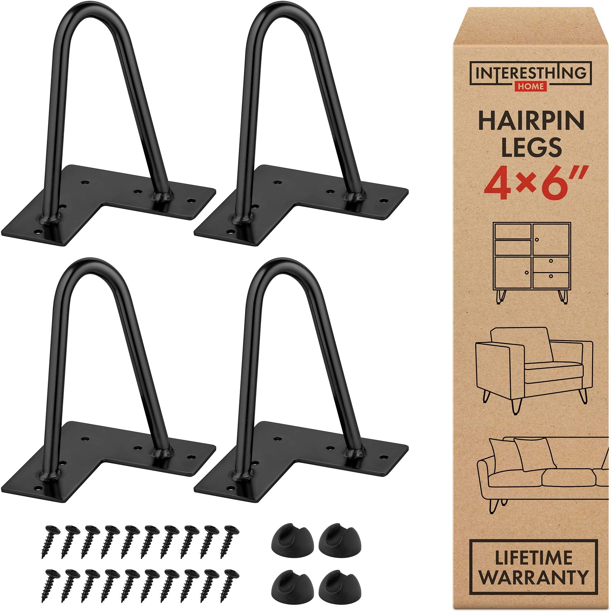 Hairpin Legs for Coffee and End Tables, Chairs and Home DIY Projects, 6 Inches