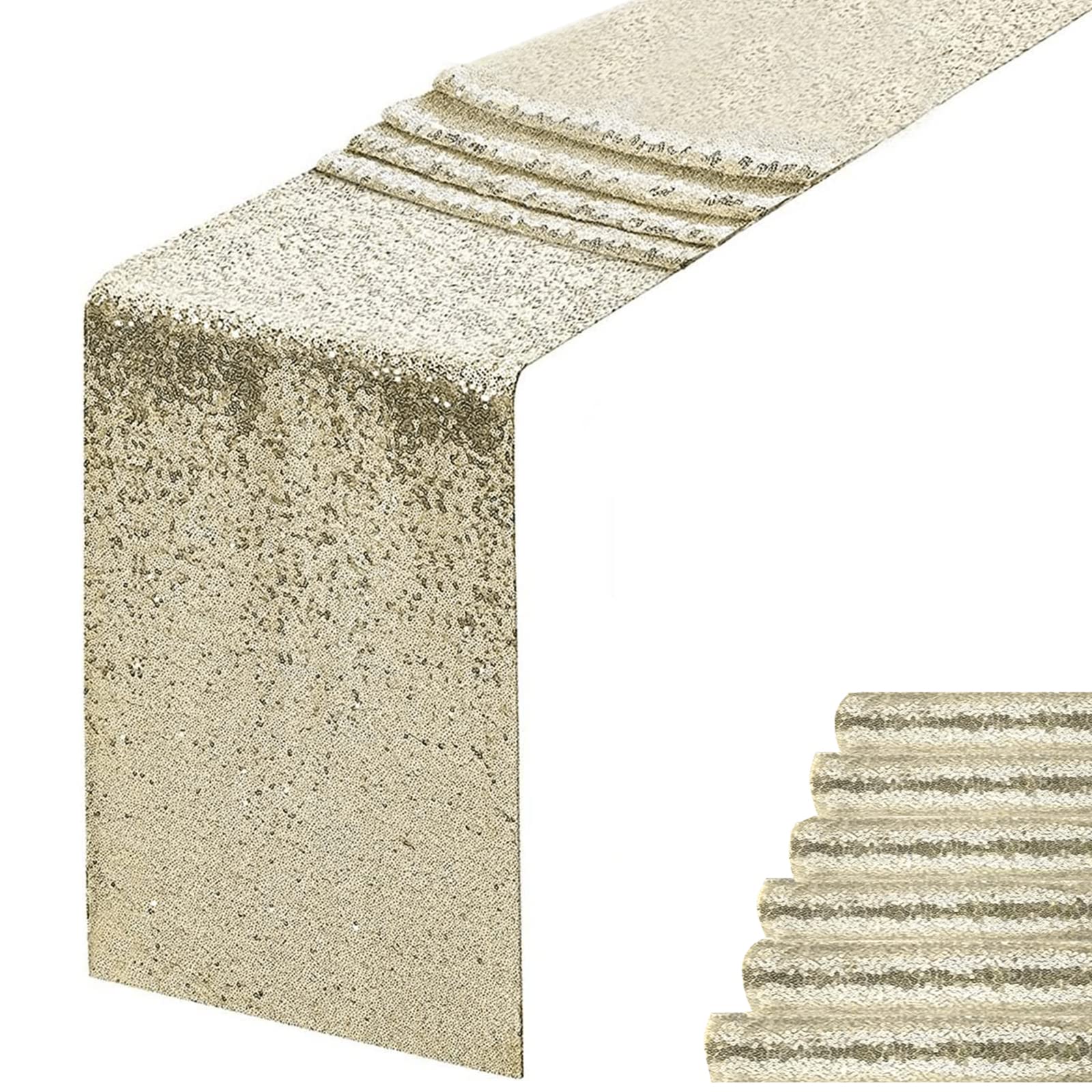 Champagne cekinowy bieżnik na stół 30 x 183 cm, opakowanie 6 cekinowych obrusów, bieżników, brokatowy bieżnik na stół, dekoracja imprezowa, brokatowe artykuły imprezowe, tkanina na baby shower, dekoracja stołu