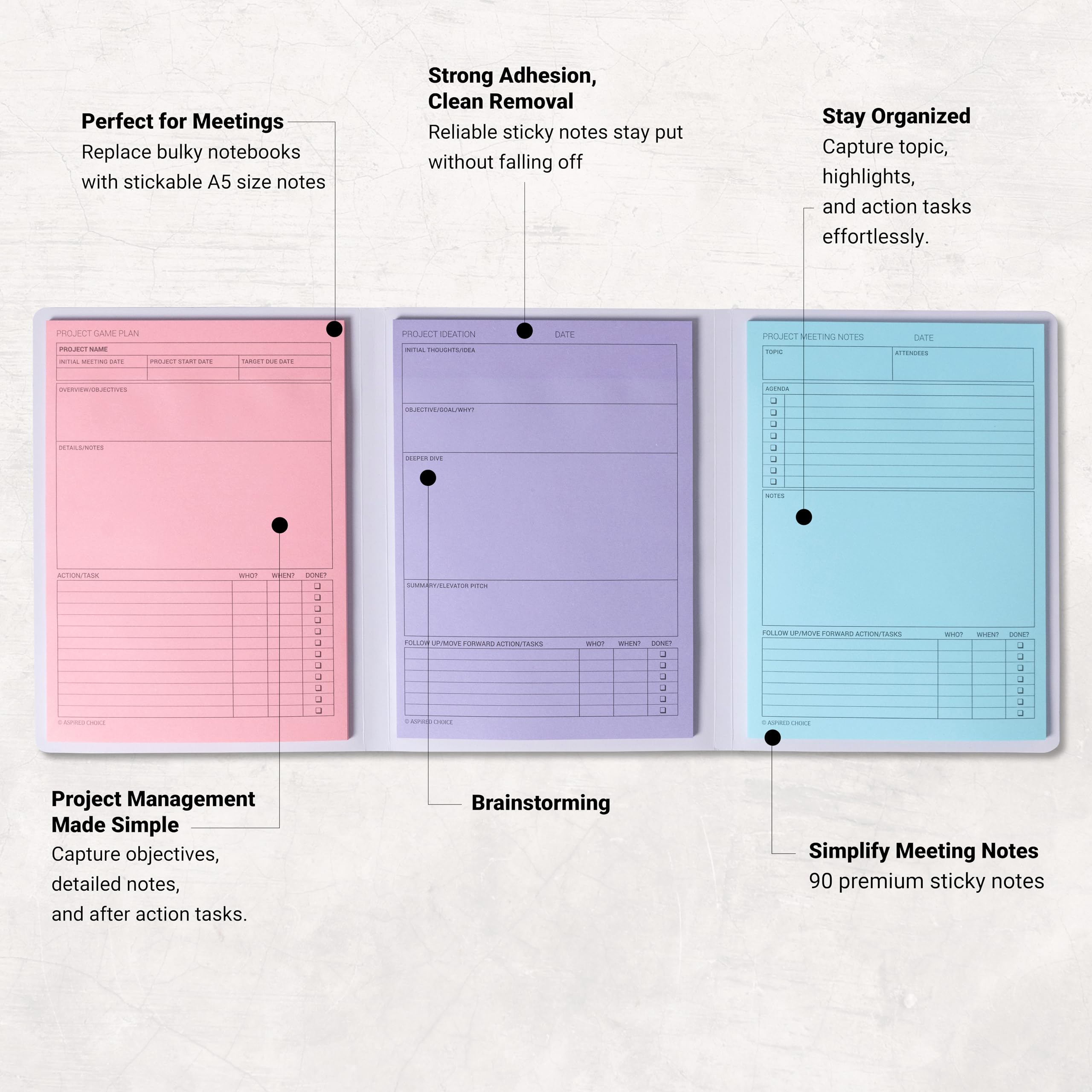 Kit de planificador de proyectos y notas de reuniones para mujeres y hombres: 90 notas adhesivas grandes para organización del trabajo, esenciales de oficina perfectos para profesionales de negocios,