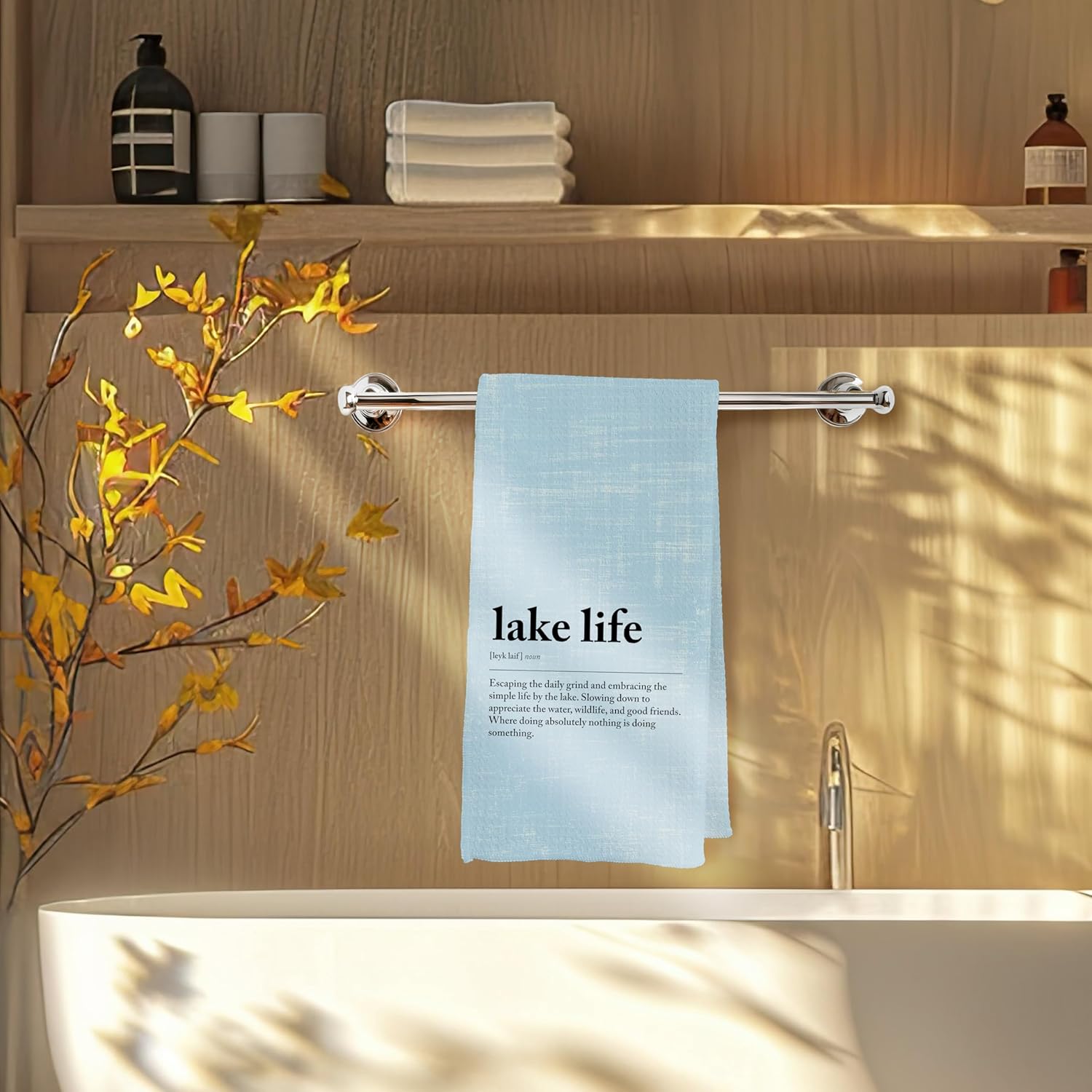 Lake Life Decor Kitchen Towels, Gifts for Lake Lovers Dish Tea Towels, Retro Blue Lakeside Coastal Beach Decorative Hand Towel for Kitchen Bathroom, 16x24 Inch - Image 6