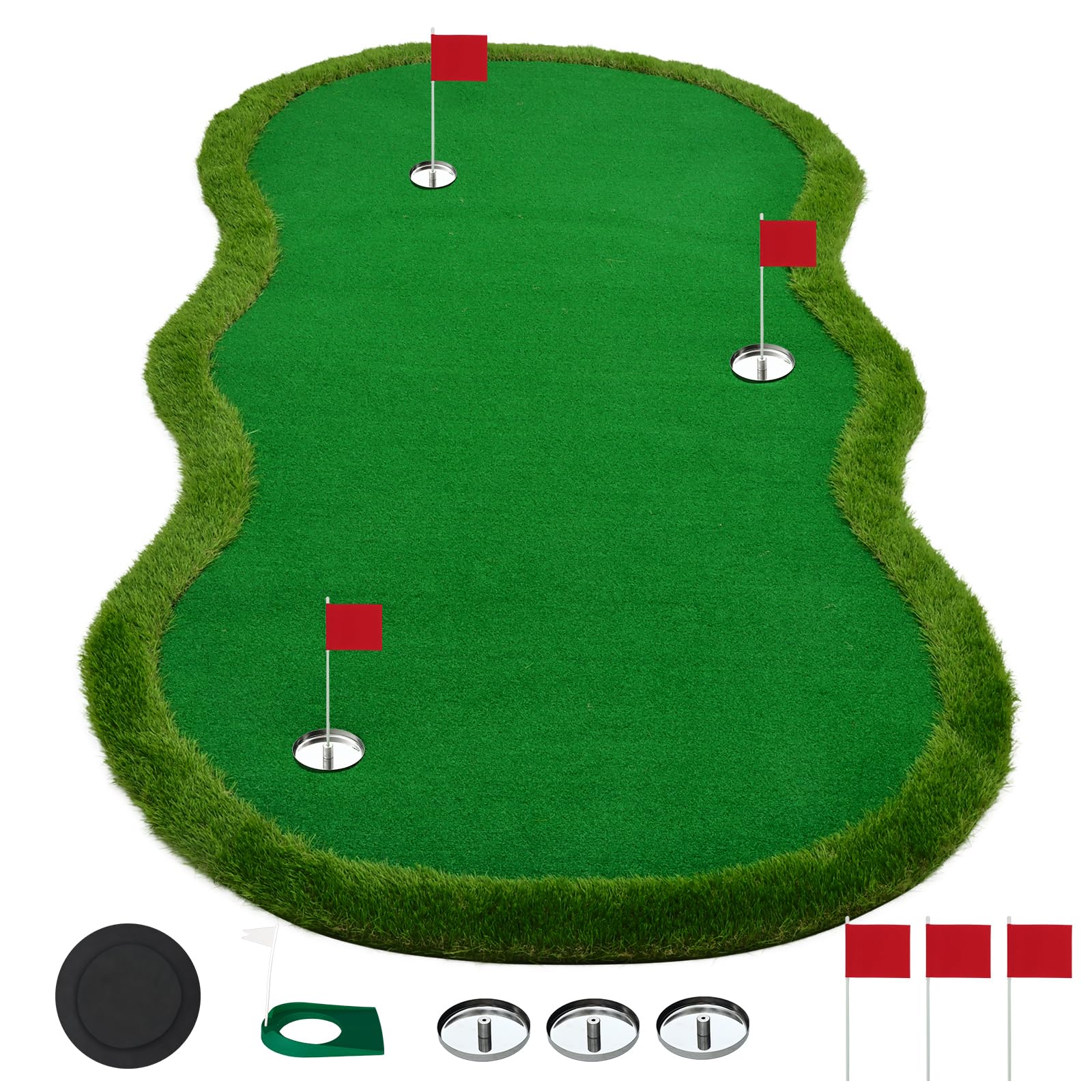 Nice C Putting Green Indoor, Putting Green, Golf Simulators for Home, Golf Mat, Putting Mat Outdoor, Challenge Putting Cup, 3 Holes, Flags, and Slope