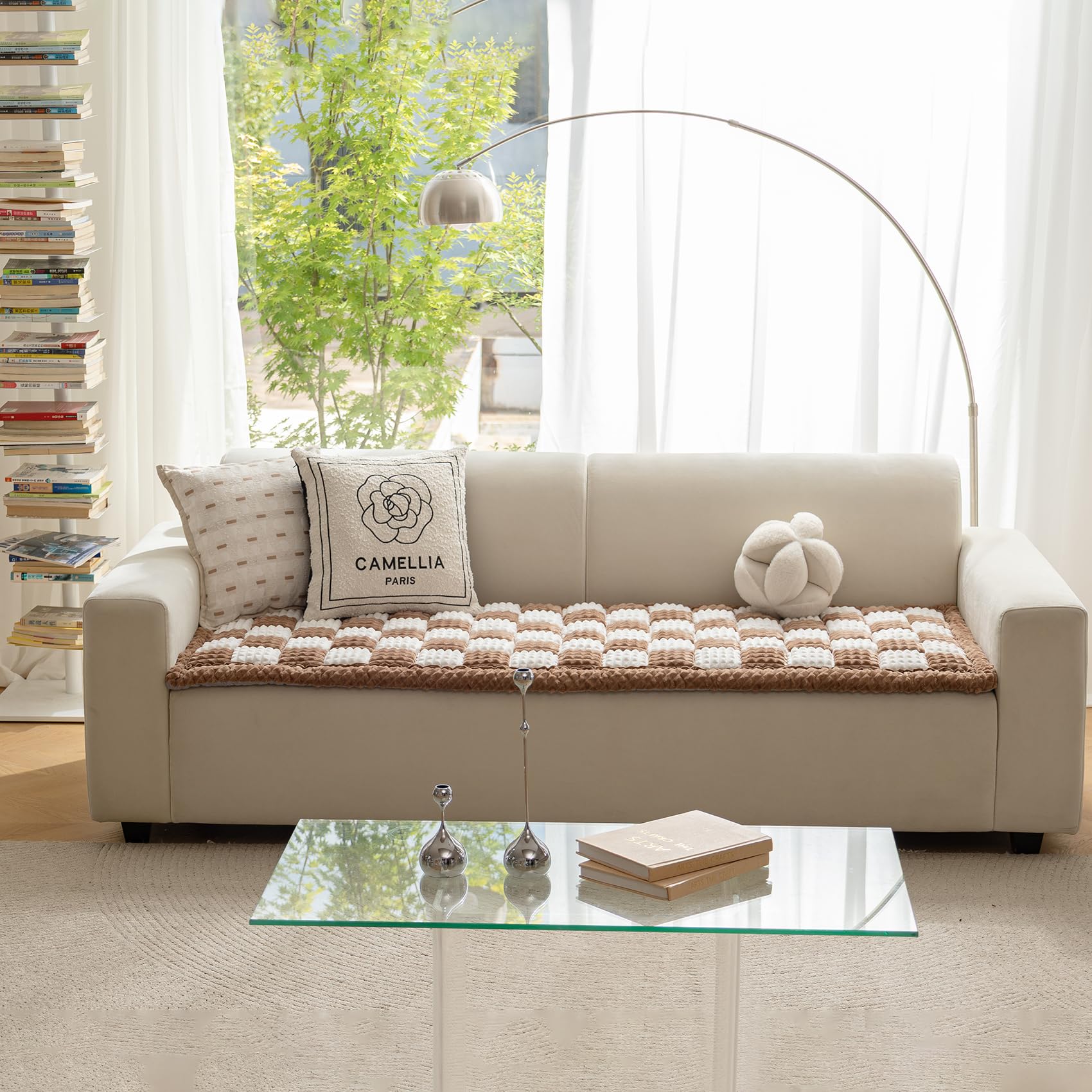 Couchbezug für Hunde, waschbar, flauschiger Haustierbezug für Sofa, Bezüge für 3 Kissen, Couch, haustierfreundlich, rutschfeste Hundebettmatte, Hundedecke, Dunkelkaffee, 70 x 210 cm