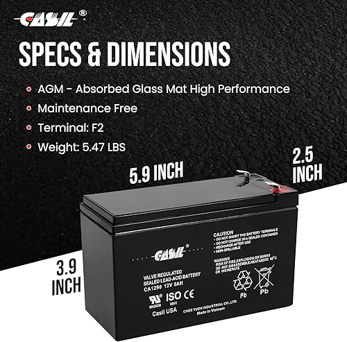Miniatura 5 de Casil 12 V 9ah recargable sellado plomo ácido SLA AGM batería F2 paquete 2 reemplazo para maquinilla de afeitar e200 e200s e225 e300