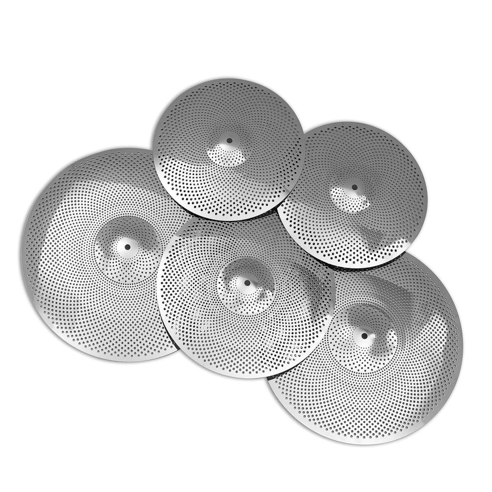 Piatti per Batteria Professionali Confezione Di Piatti Argento A Basso Volume, Set Di Piatti Muti 14''/16''/18''/20'' (5 Pezzi) Con Borsa Per Piatti