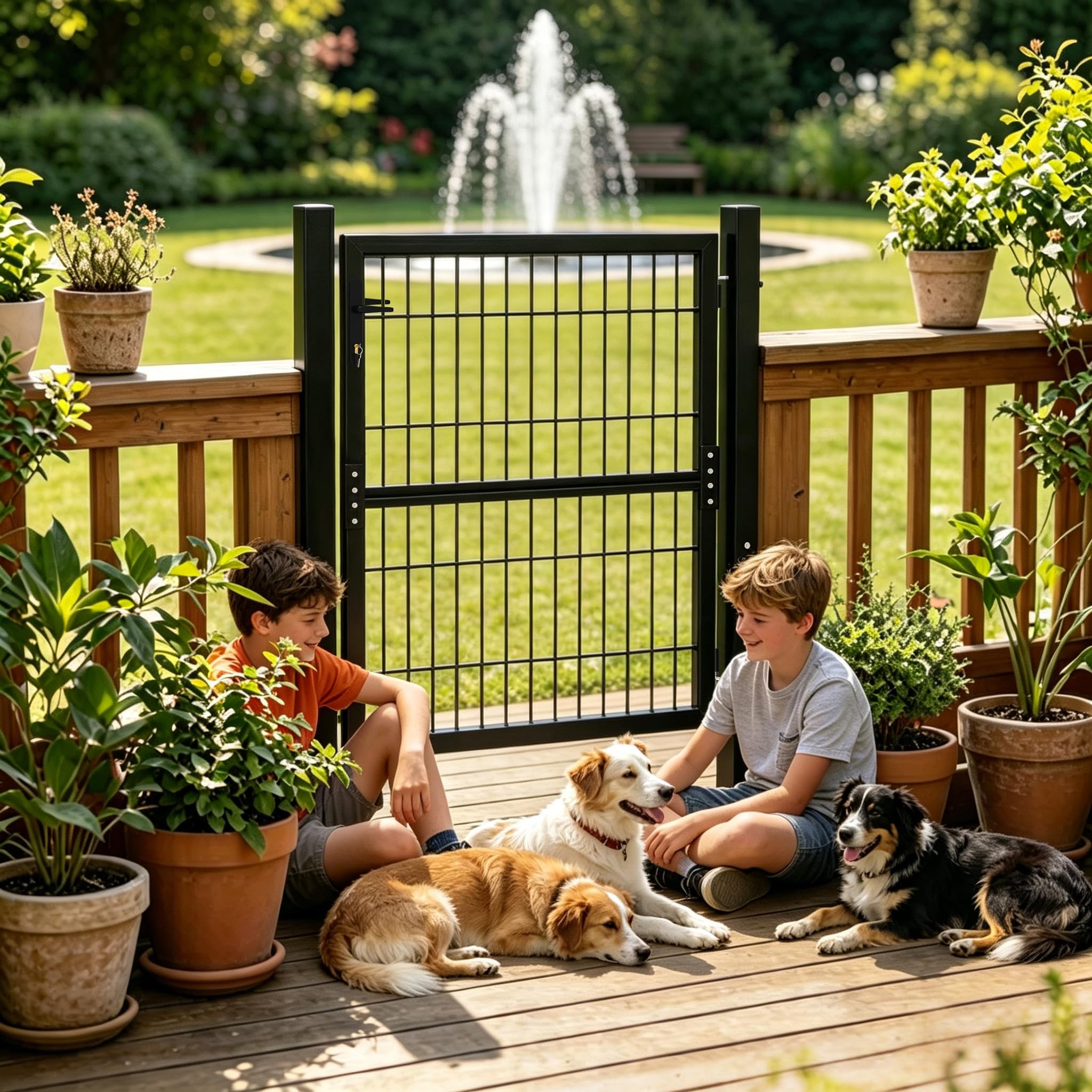 Froadp 100x150cm Puertas Batientes para de Puerta de Jardín de Malla Corrugada Única Galvanizada con Poste de Puerta Manijas de Plástico y Cerradura de Embutir para Puerta de Patio (Antracita)