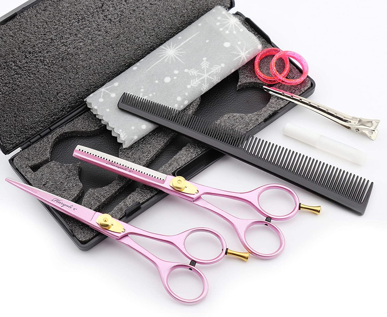 Haryali London Forbici professionali da parrucchiere da barbiere, 15,2 cm, per taglio dei capelli, con set di viti regolabili, confezione nera