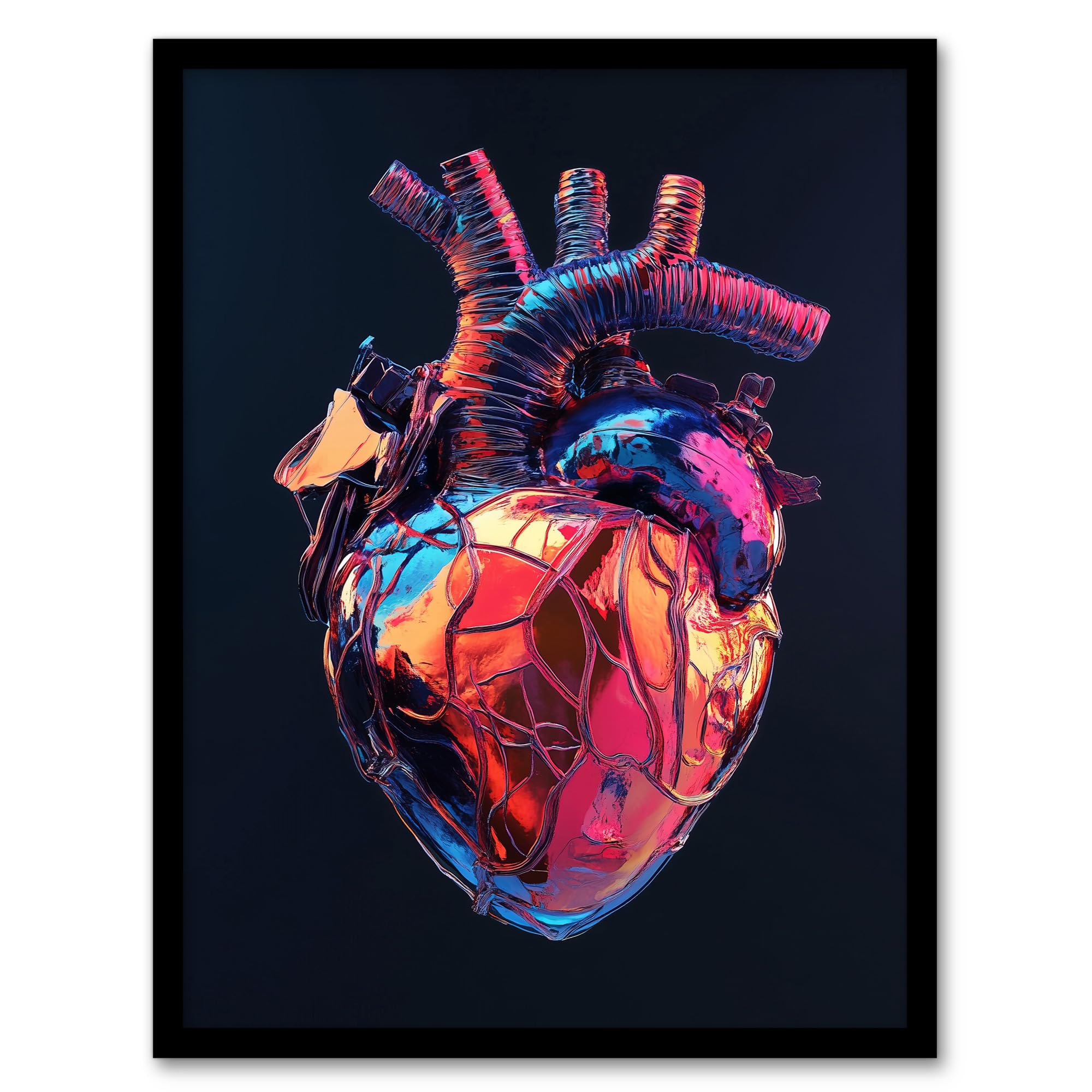 Artery8 Shiny Anatomical Human Heart Colourful Modern Living Room Artwork Framed Wall Art Print A4