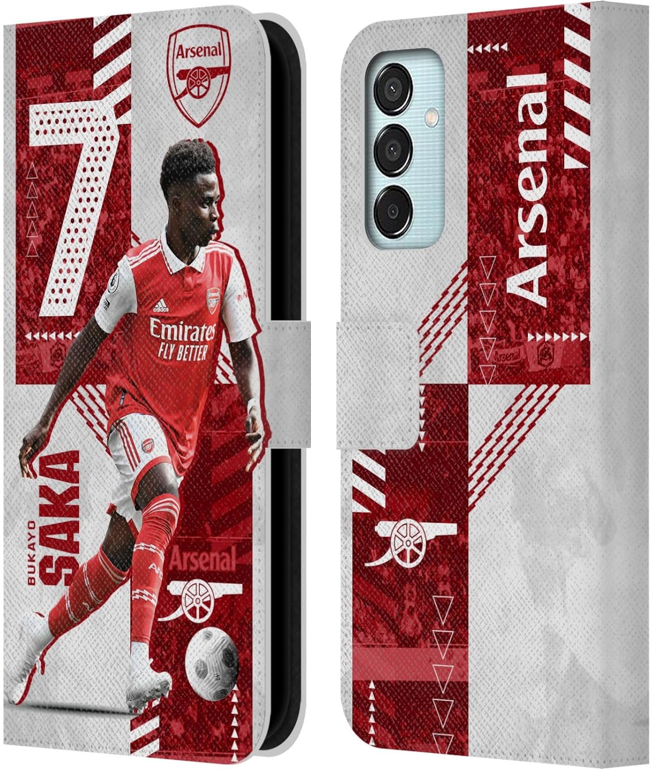 Head Case Designs Officially Licensed Arsenal FC Bukayo Saka 2022/23 First Team Leather Wallet Case Compatible with Samsung Galaxy M15/F15 5G