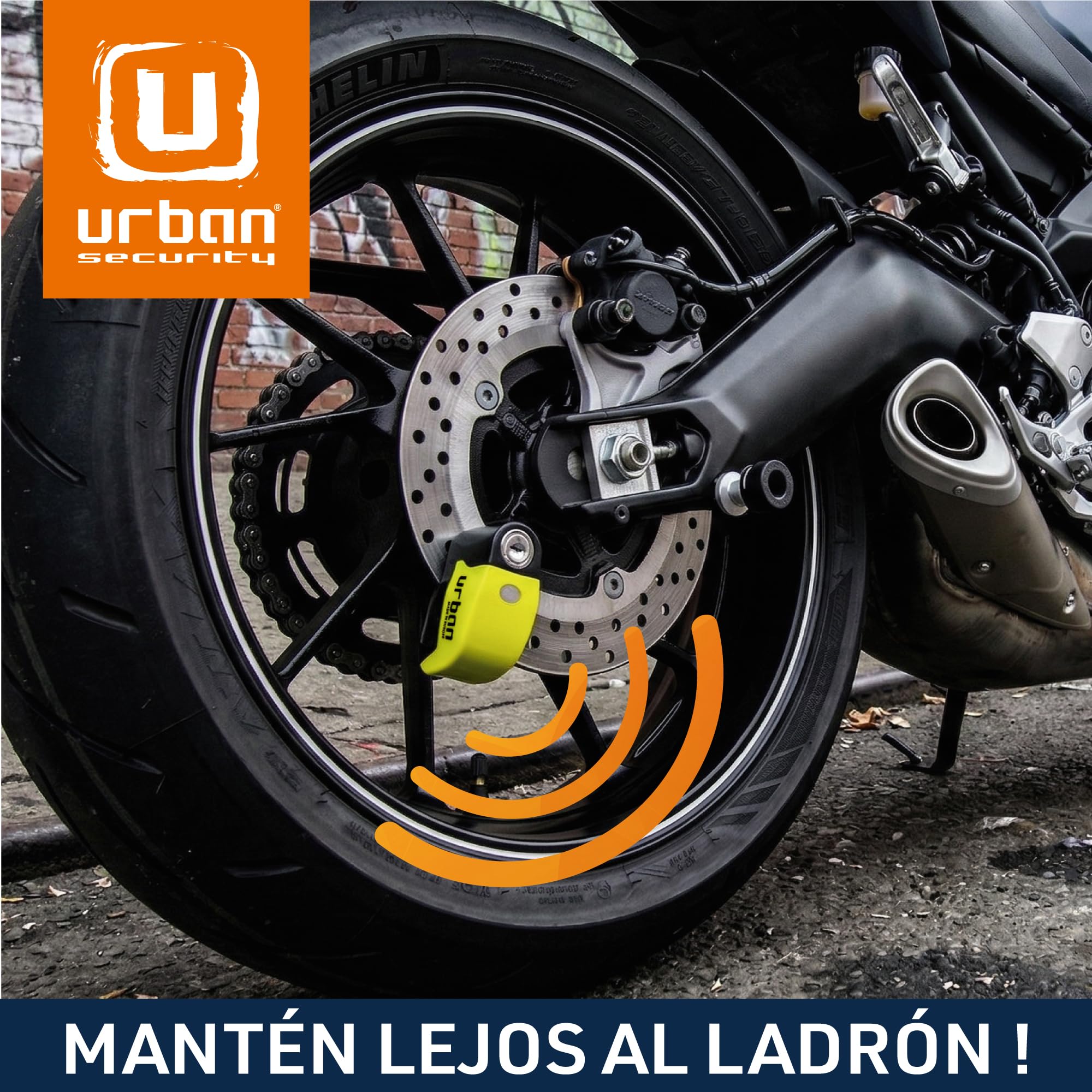URBAN UR6 Candado Moto con Alarma Inteligente | Antirrobo Disco Más Eficaz | Hi-Tech, 120db, LED, Warning Sensibilidad A+, Pila CR2 Larga Duración, Más Impermeable, Pinza 6mm Universal Scooter Bici