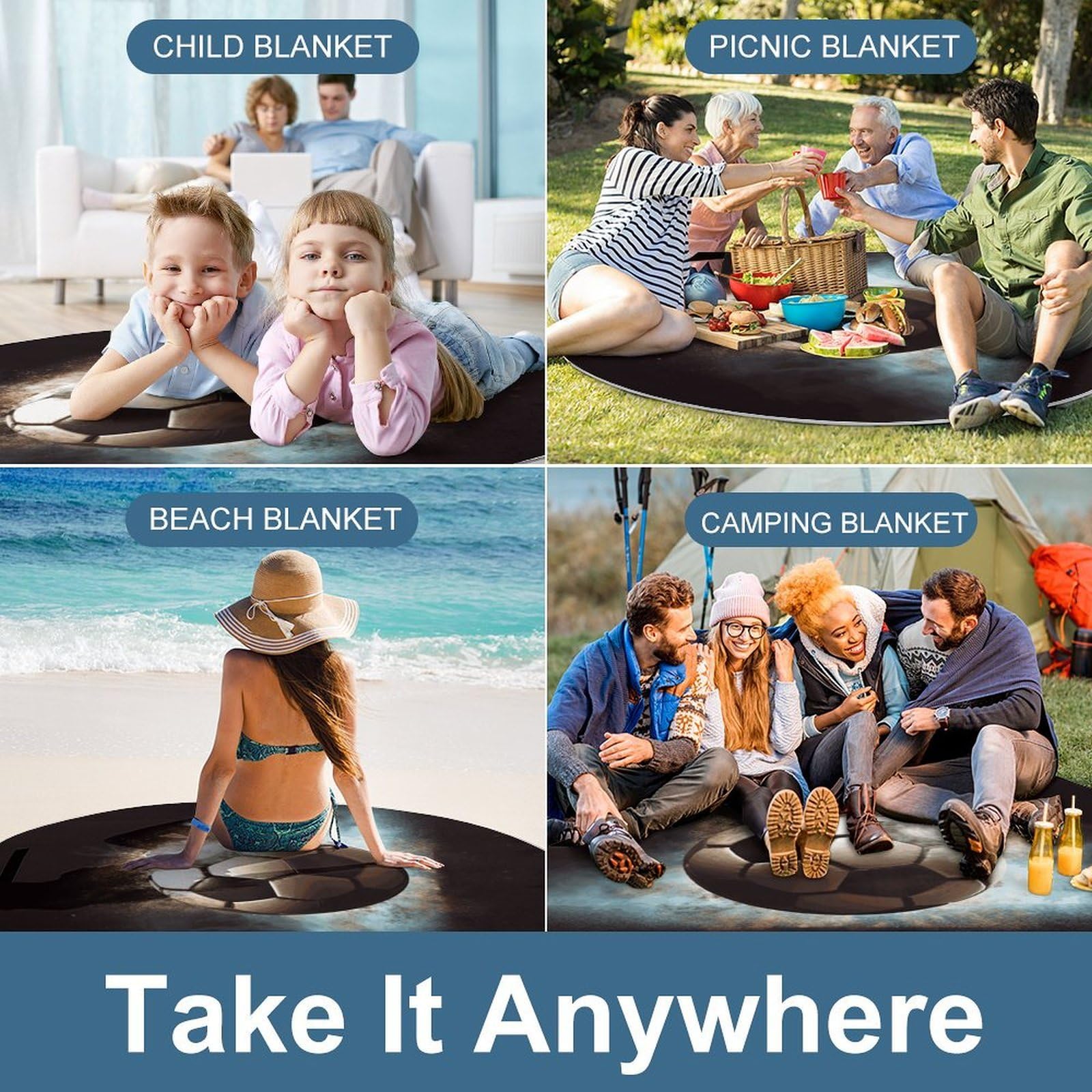 Coperte da picnic per sport e calcio, rotonde, pieghevoli, leggere, da spiaggia, impermeabile, coperta da esterno per primavera, estate, campeggio, parco, erba da viaggio