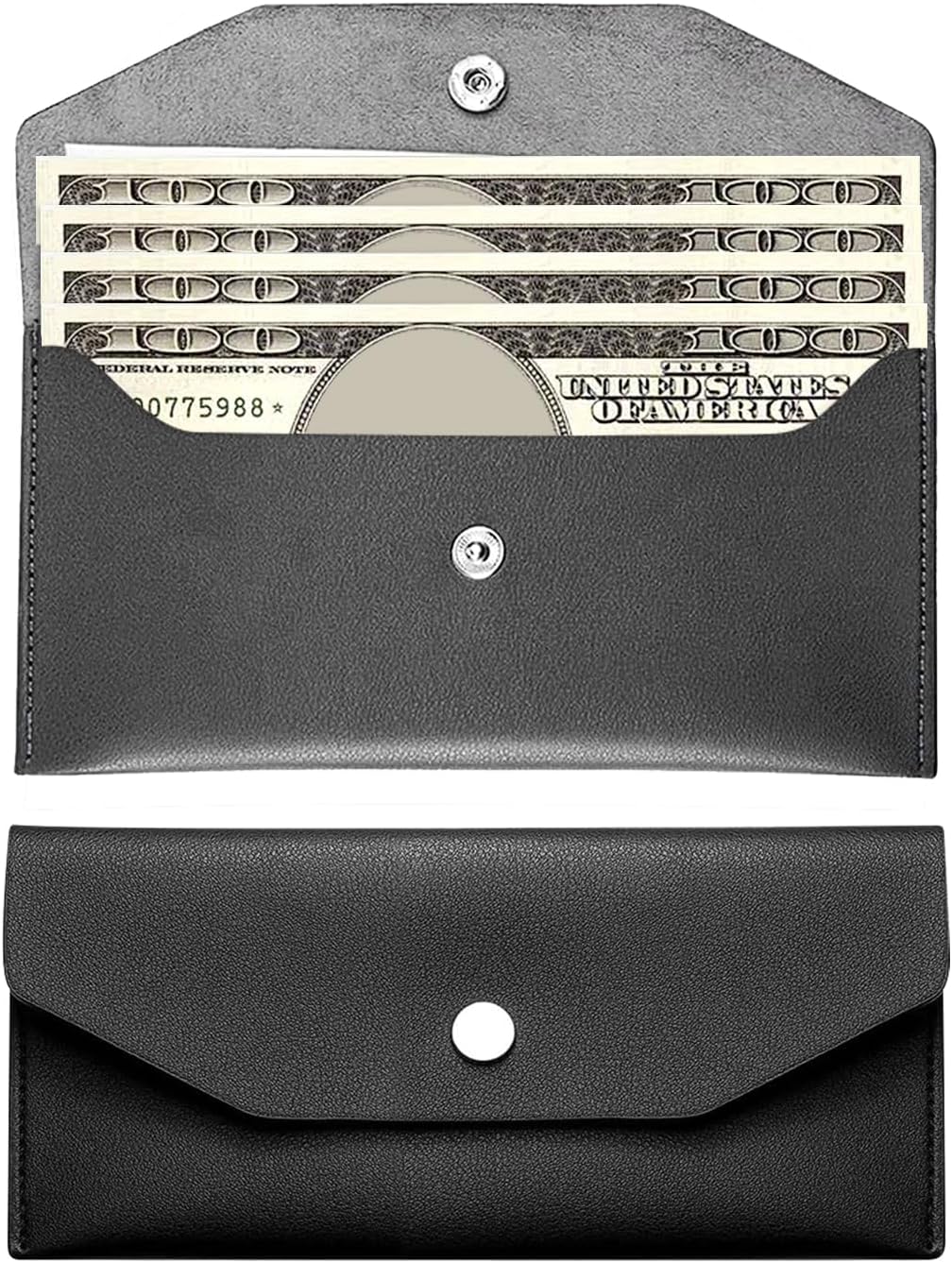 Pu Leather Cash Envelope Wallet – Reusable Cash Stuffing Wallet for Men and Women -Black