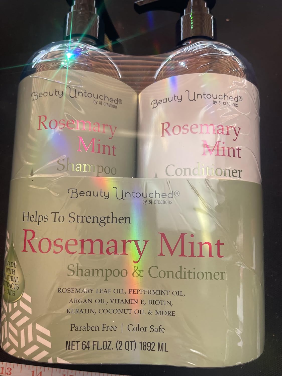Beauty Rosemary Mint Shampoo & Conditioner, Argan Oil with Vitamin E, Biotin, Coconut Oil, Color Safe, Paraben Free, 64 fl oz (2 QT)