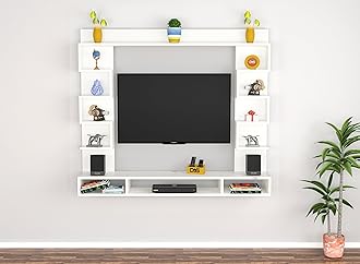 DAS Heller MINI Wall Mount Engineered Wood TV Entertainment Unit/Tv Rack Set to Box Stand with Wall Shelves for Living Room Frosty White Finish (Ideal for up to 32") Screen