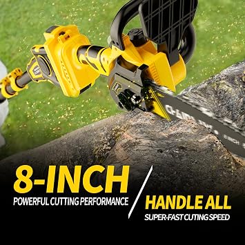2-in-1 Cordless Pole Saw, 8 Inch Brushless Pole Chainsaws Compatibility with DEWALT 20V MAX Battery, 8 lb Lightweight, Auto Oiling, 14.8 FT MAX Extension Pole Saws for Tree Trimming(No Battery)