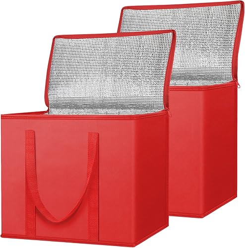 Miniatura 8 de BALEINE Paquete de 2 bolsas aisladas reutilizables para comestibles, bolsa enfriadora plegable para comestibles, bolsa aislante grande de alta