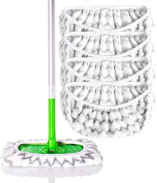 Microfiber Reusable Mop Pads Compatible with Swiffer Sweeper, 4-Pack (Mop is Not Included)