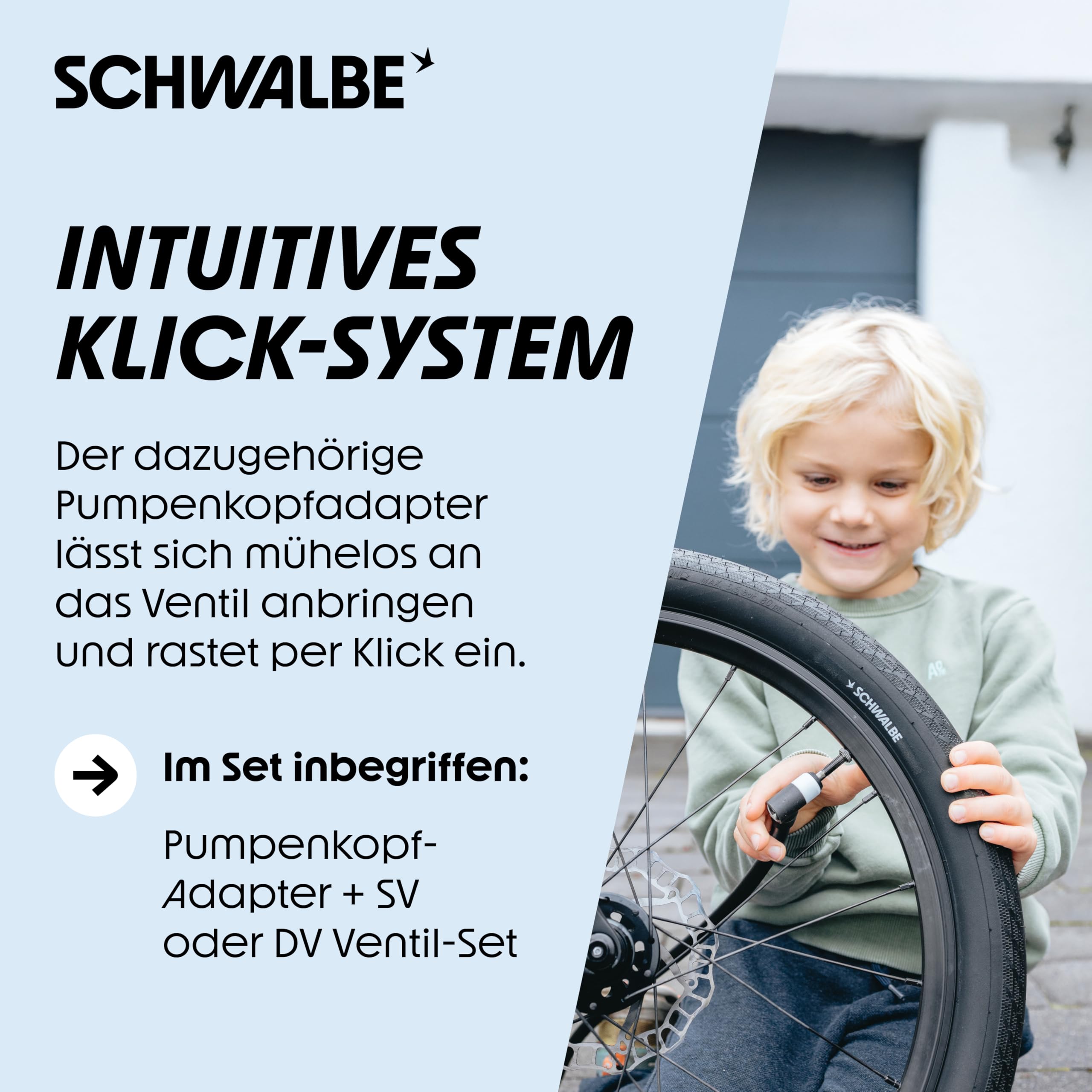 Schwalbe Clik Valve Conversion Set - Presta/SV Valve Conversion Kit with Pump Head Adapter - Innovation for Inflating Bicycle Tyres