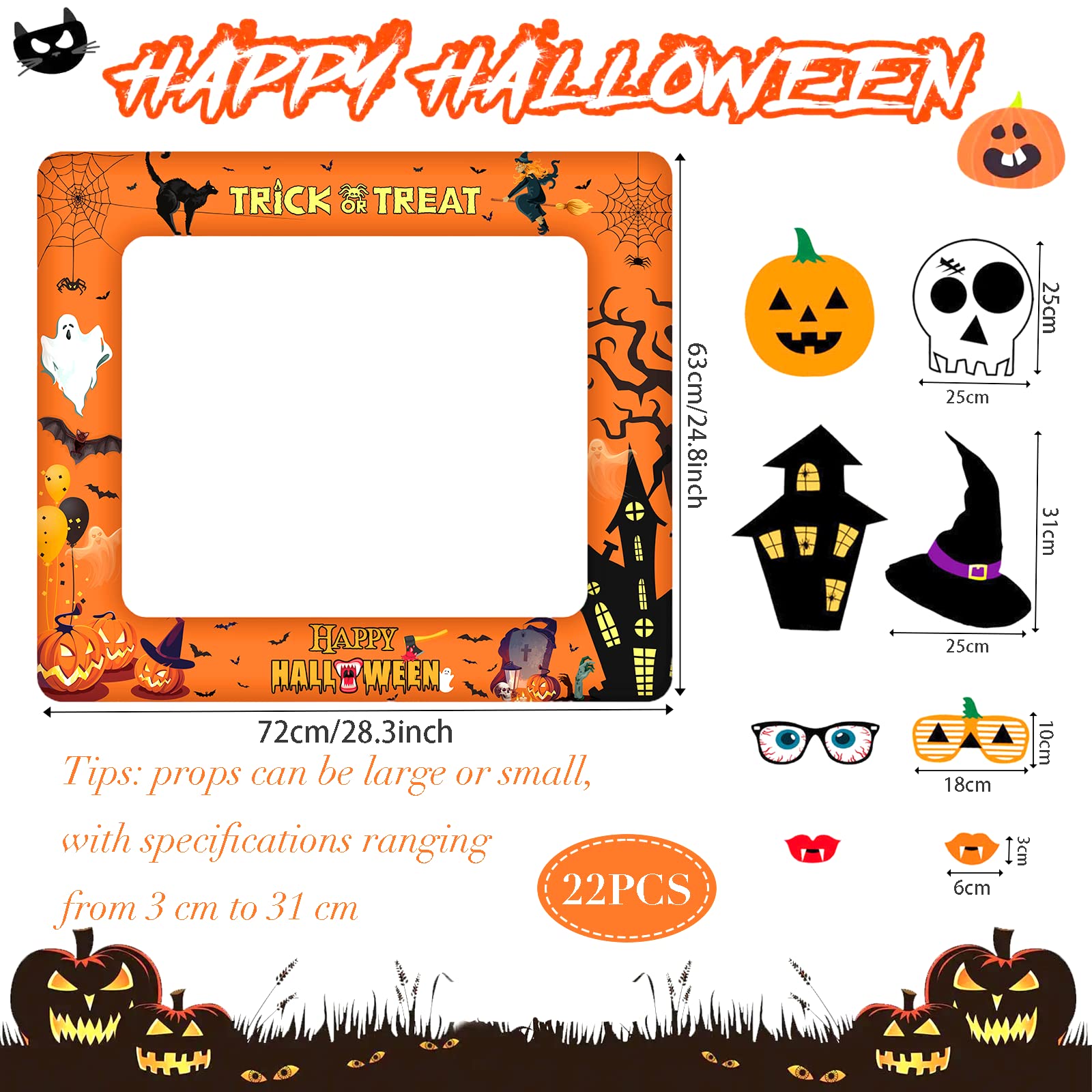 Halloween Cadre Photo Gonflable Avec 30 Accessoires,Accessoire Photobooth Selfie Décoration De Fête,Géant Gonflable Cadre Selfie Photomaton Pour Anniversaire Fête De Halloween Enfants Adultes