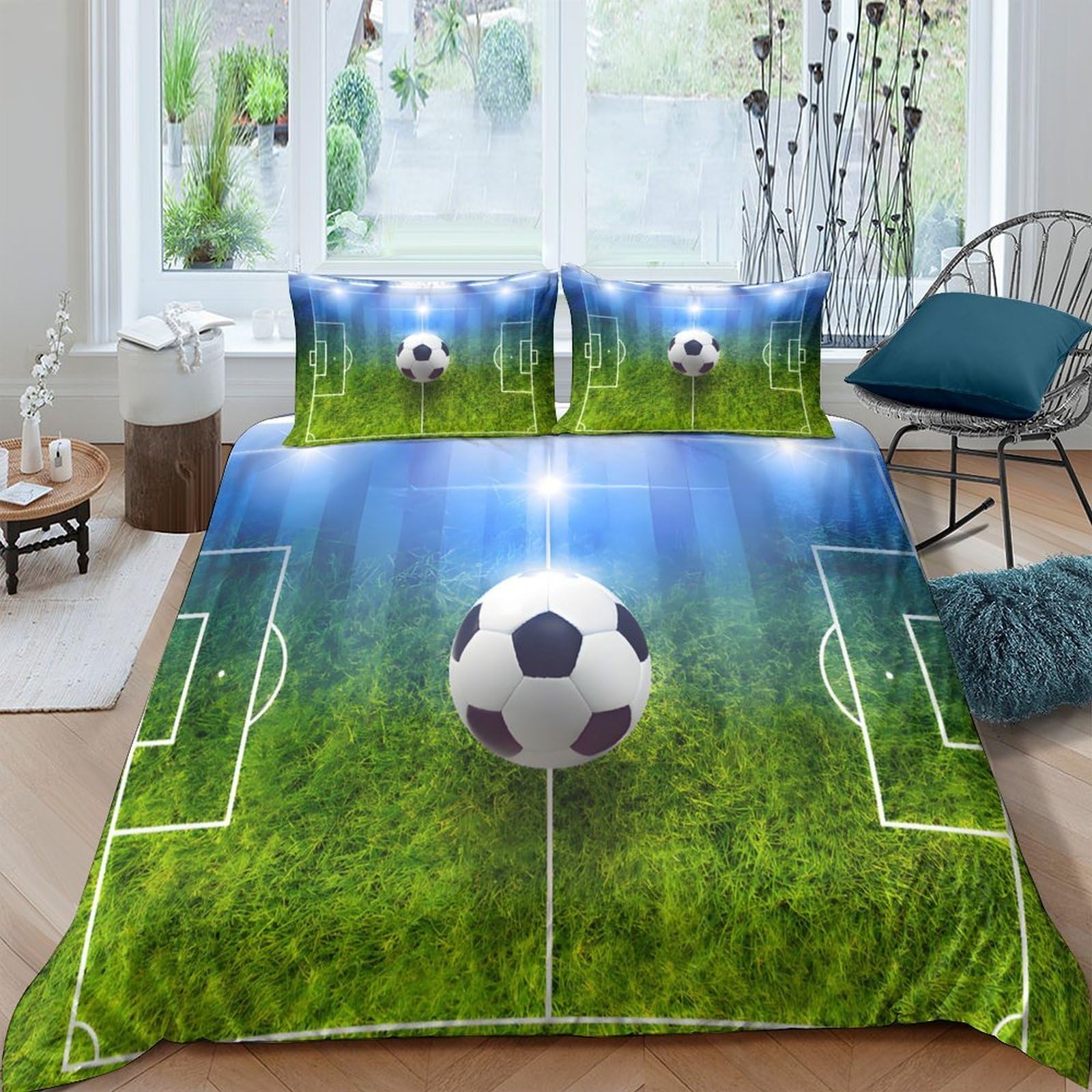 Ctjqhvkz Style-3 3D Printed Football Stadium Fitted Sheet Microfiber Soft Breathable Soccer Field Bed Cover For Bedroom Guestroom Mattress Decor Single（135X200cm）