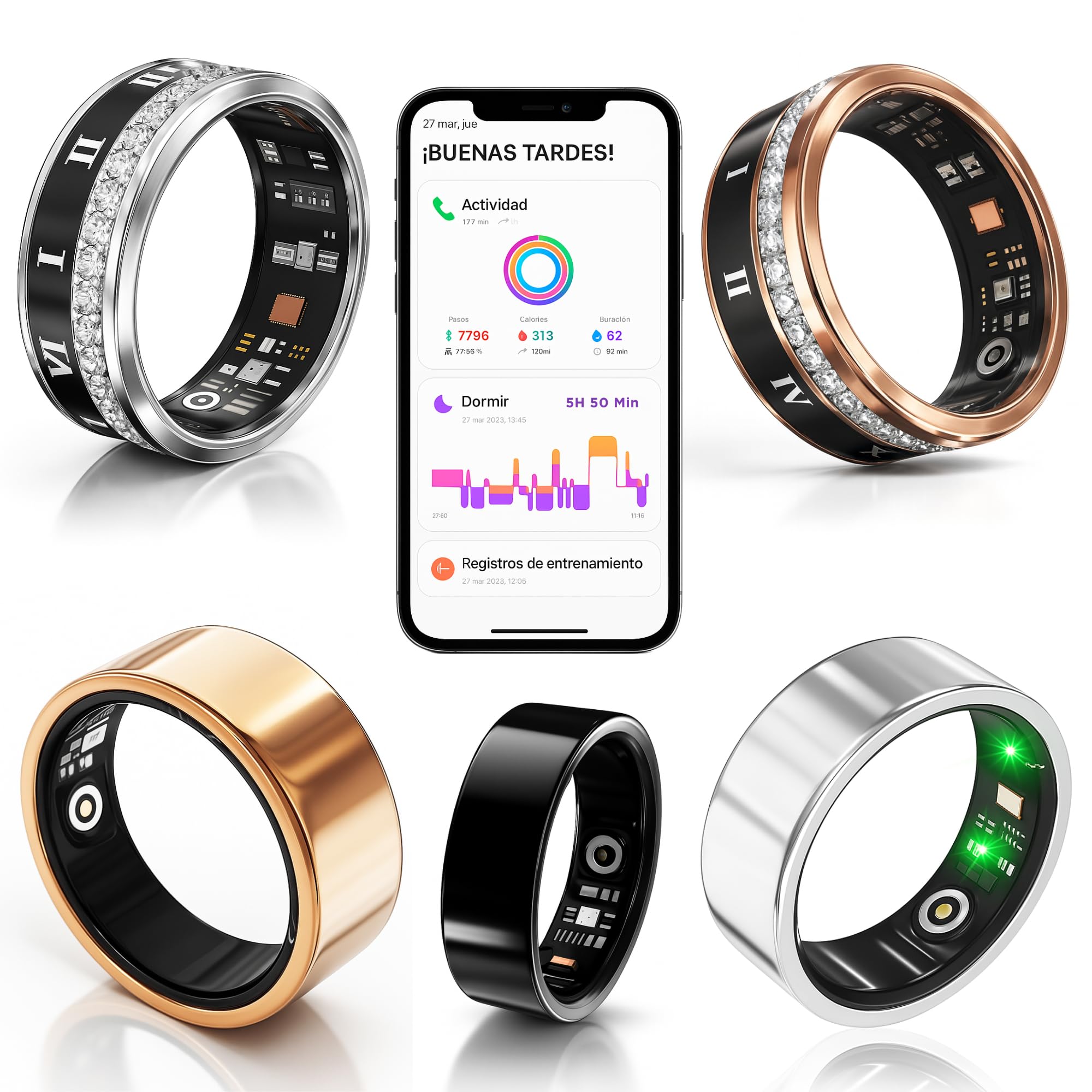 smartia - Anillo Inteligente 2026, Smart Ring para Hombre y Mujer, Anillo de Actividad Fitness con Tensiómetro, Anillo para Control de Salud Definitivo, Monitoriza Sueño, Estrés y Periodo Menstrual