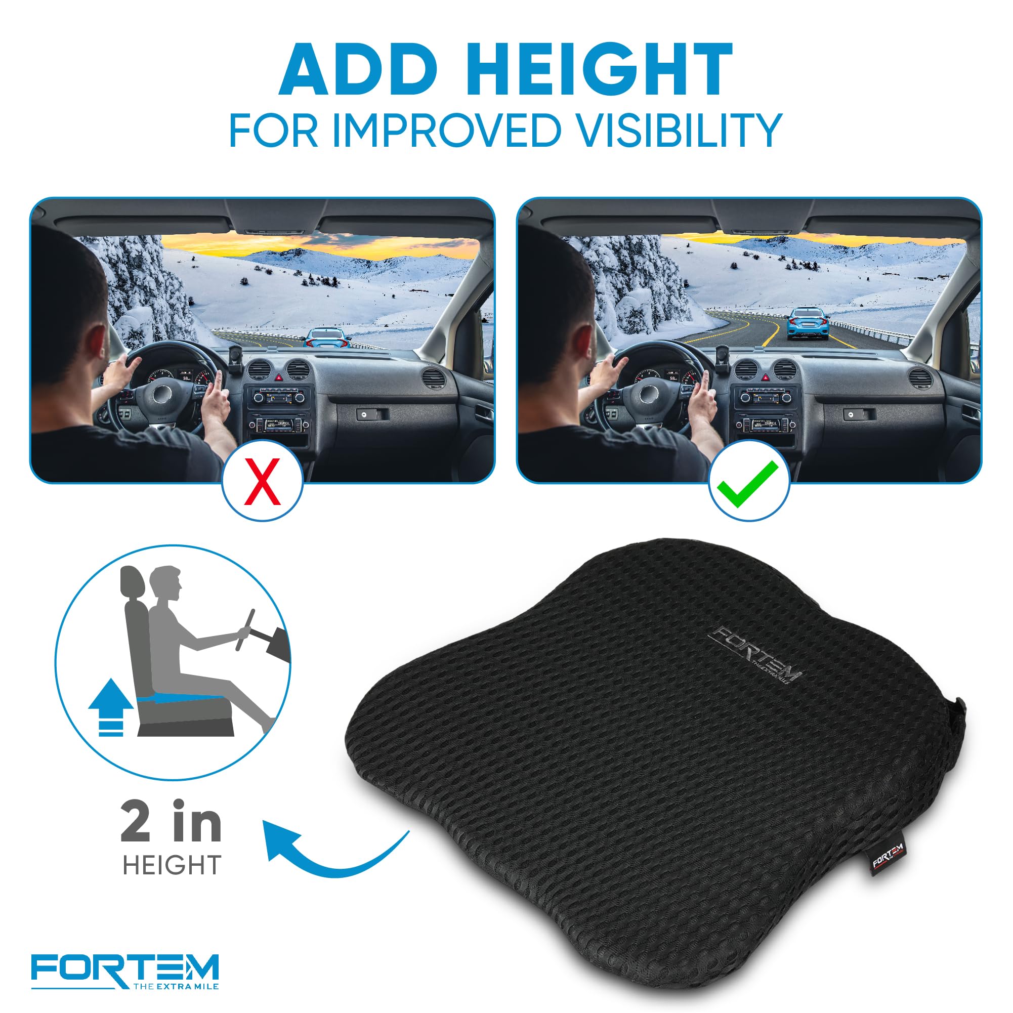 FORTEM Cuscino Auto E Supporto Schiena In Memory Foam, Cuneo Ergonomico Con Base Antiscivolo, Schienale Lombare Con Cinghie Regolabili E Fodera Rimovibile