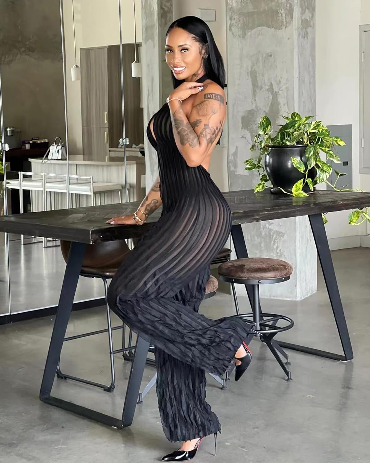 Doweha Sexy Summer Halter jumpsuits for women Dressy 2025 backless V Neck wide leg long pants jumpsuit Romper club outfit - Image 2