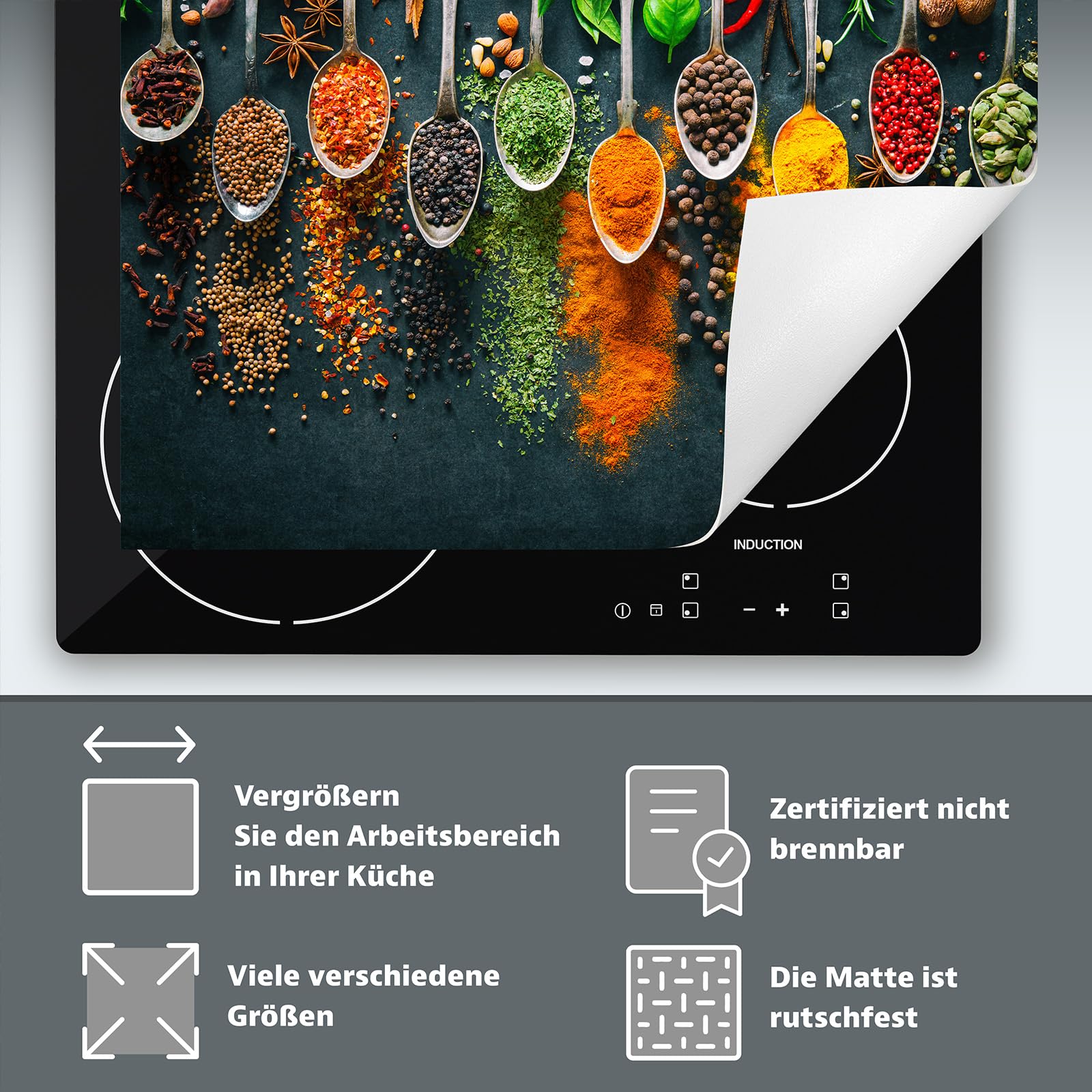 TMK ArtDeko Inductie Beschermer 80x52 cm Keuken Decoratie Kookplaat Beschermer voor Inductiekookplaat Afdekplaat Anti Slip Mat, Zee strand