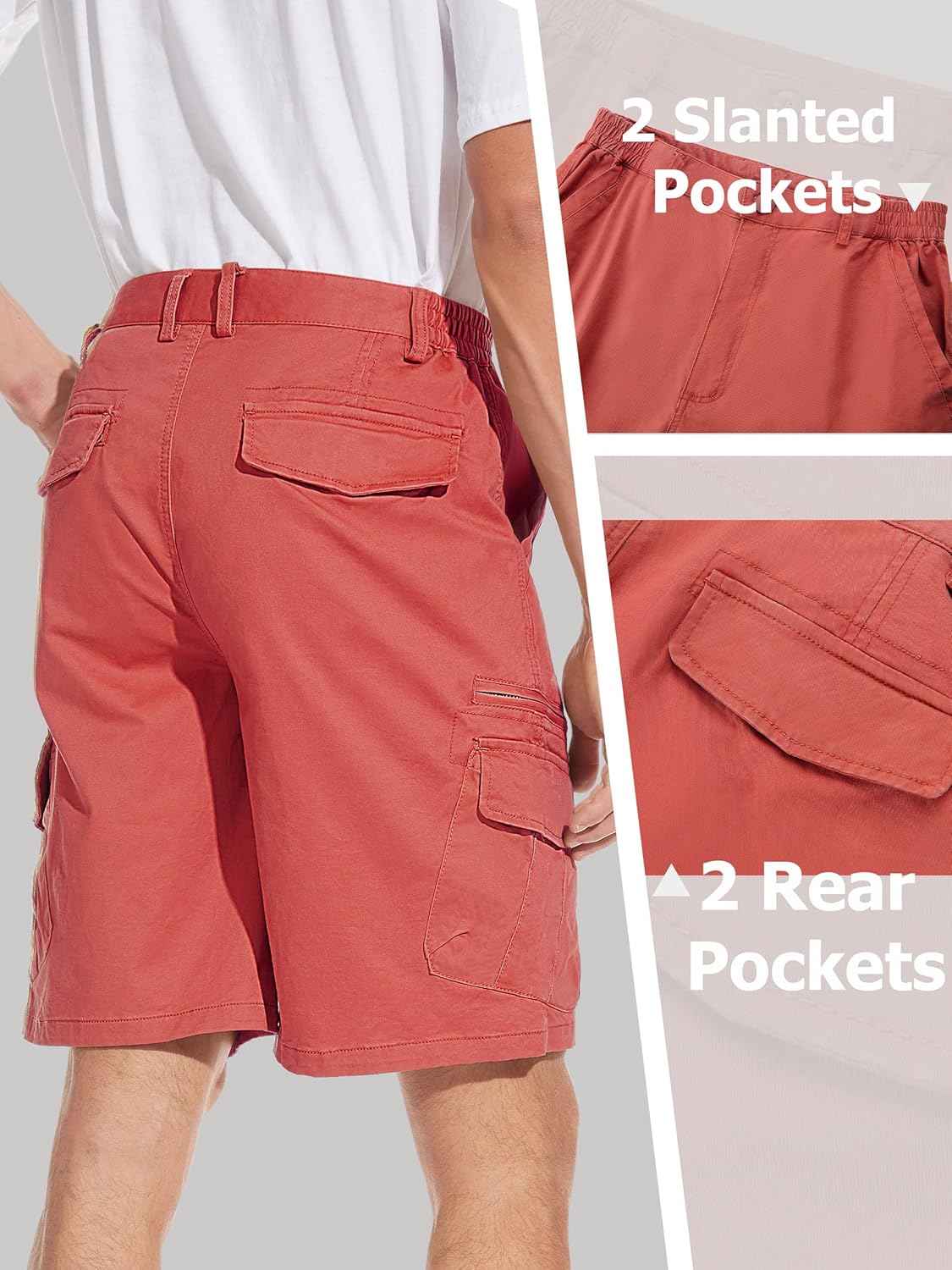 TACVASEN Men's Cargo Short 7 Pockets Comfortable Cotton Elastic Waist Causal Work Shorts - Image 4
