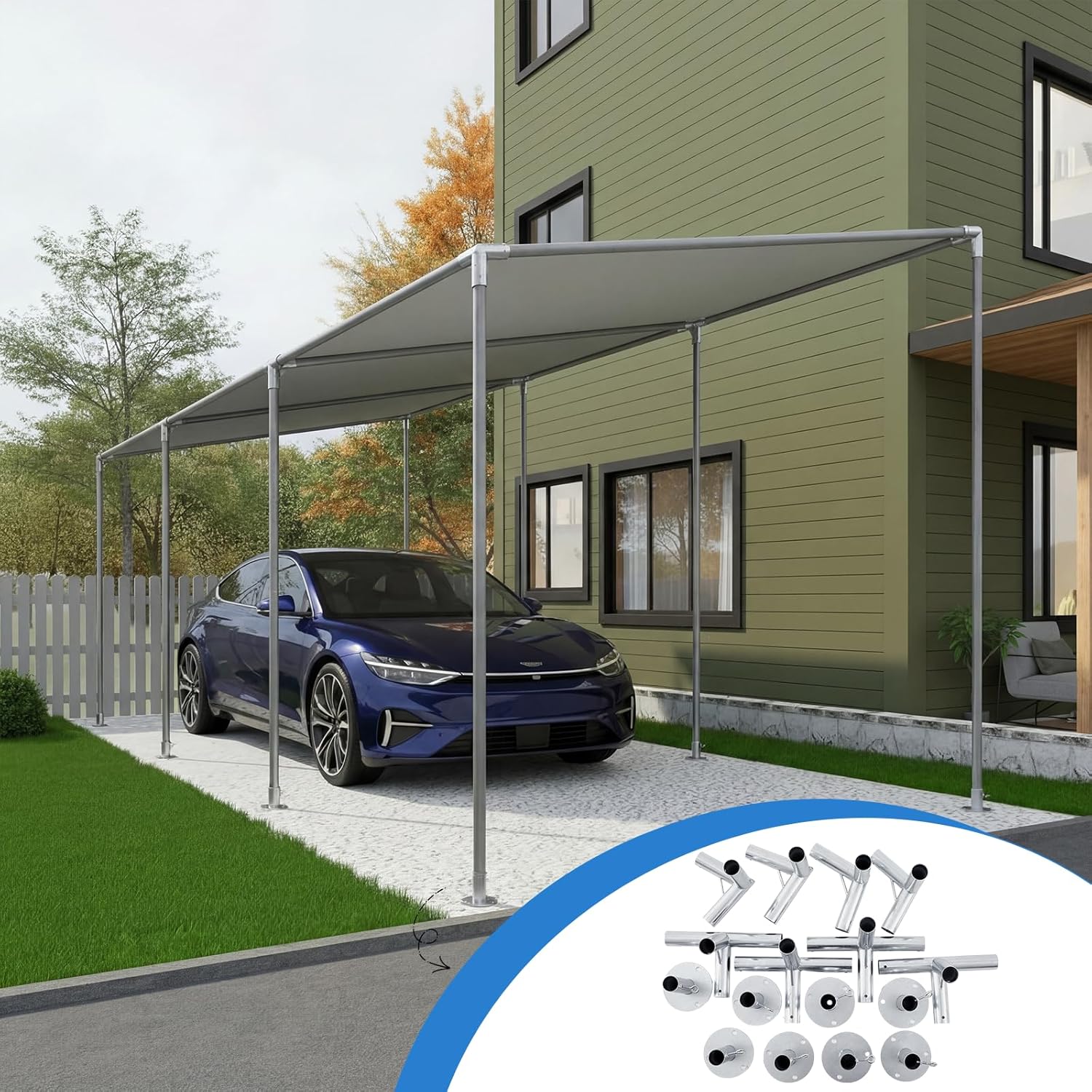 Frienda 8-Leg Lean-to Canopy Fittings for under 1-3/8" Pipes, 16 Pcs Lean to Carport Frame Connectors Kit DIY Project for Slant Roof Carport, Shed, Gazebo, Greenhouse, Shelter Deck, Pipes Not Included
