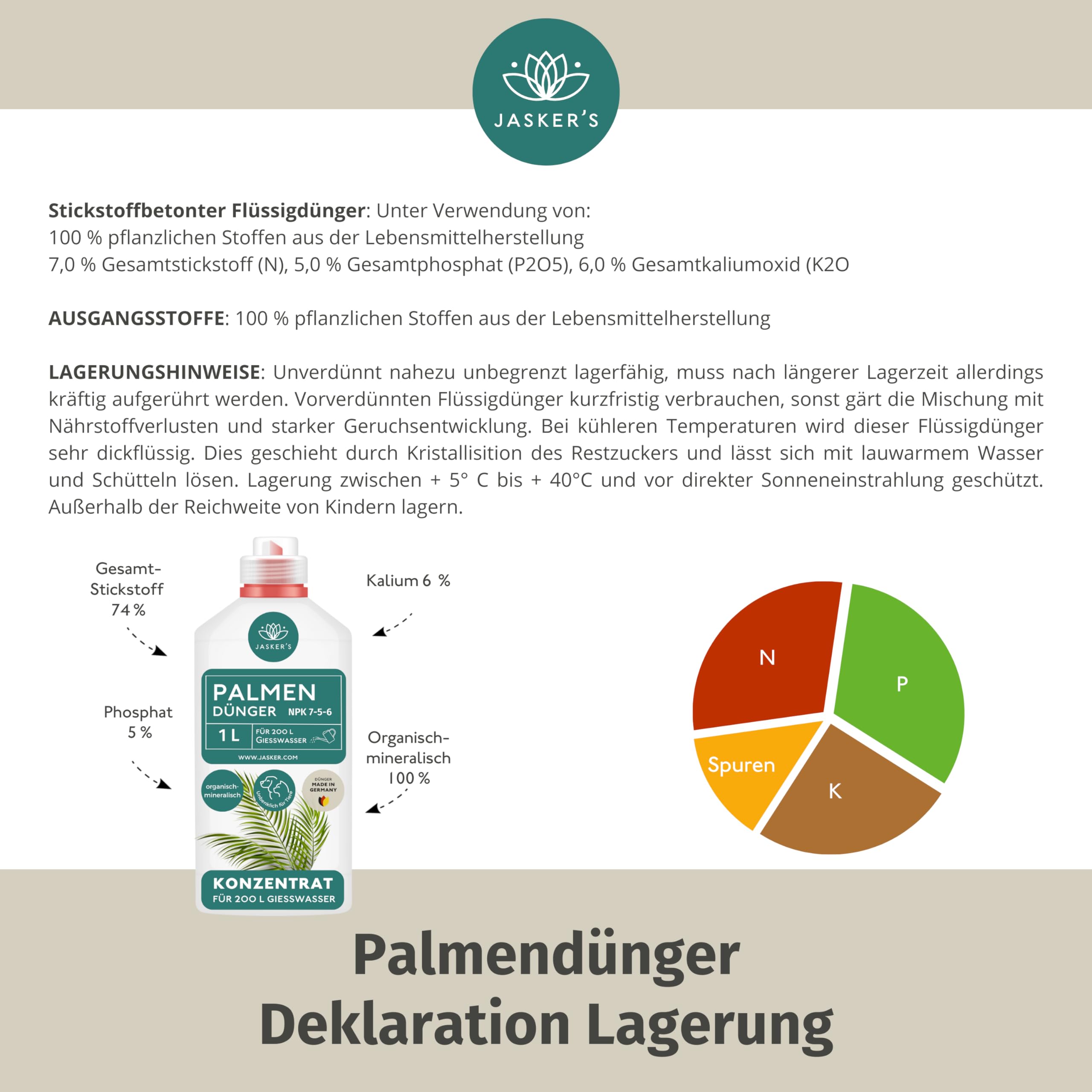 JASKER'S Palmendünger flüssig 10 L - 100% Schnelldünger - Flüssigdünger für Palmen & Hanfpalmen im Freiland & Haus - Spezialdünger - Dünger für Palmen - Grünpflanzen und Palmendünger