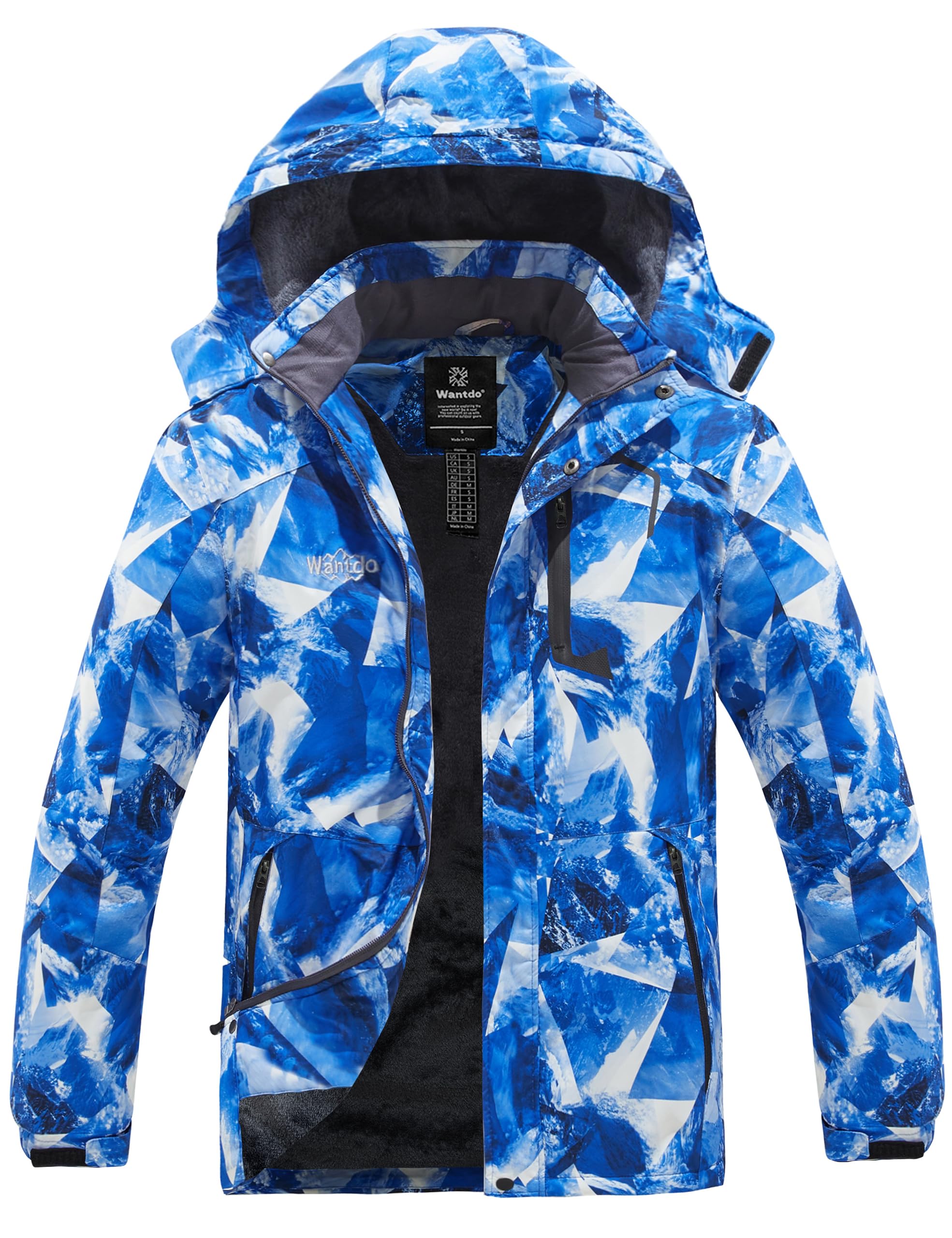 wantdo Men's Mountain Waterproof Ski Jacket Windproof Rain Jacket Winter Warm Hooded Coat