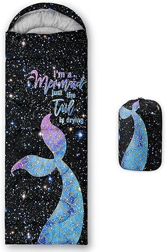 Datura home Saco de dormir para niños y niñas, estampado de cohete y astronauta, ligero, cálido, portátil, para exteriores, interior, impermeable,