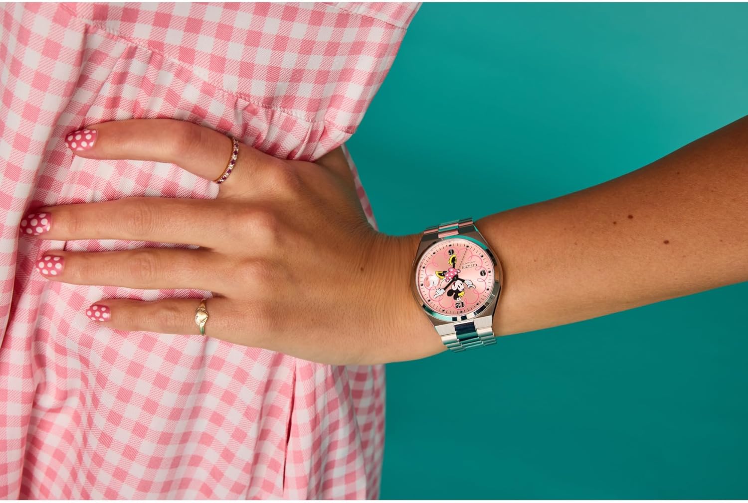 Citizen Unisex Automatic Tsuyosa Minnie Mouse, Pink Sunray Dial, Stainless Steel Case Watch (Model: NJ0156-50W) - Image 6