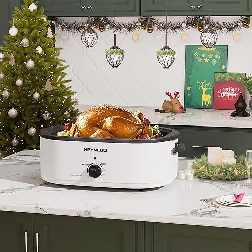 Miniatura 8 de Horno asador de 24 cuartos de galón, horno asador eléctrico multifuncional para carnes de pavo, pan y salsa de sopa, asador de pavo de cocción