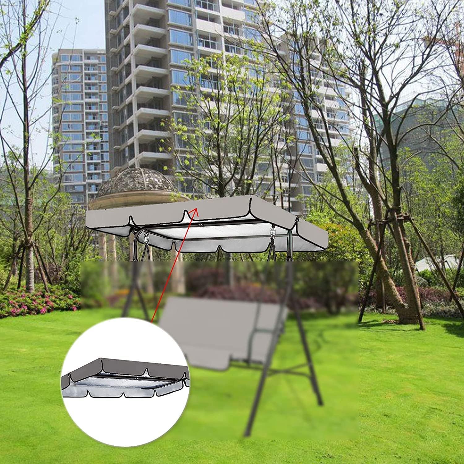 Hollywoodschaukel für 2-3-Sitzer Hollywoodschaukel – Sonnenschutz Markise Ersatz 249 x 185 x 18 cm – wasserdichtes Gartenmöbel-Zubehör