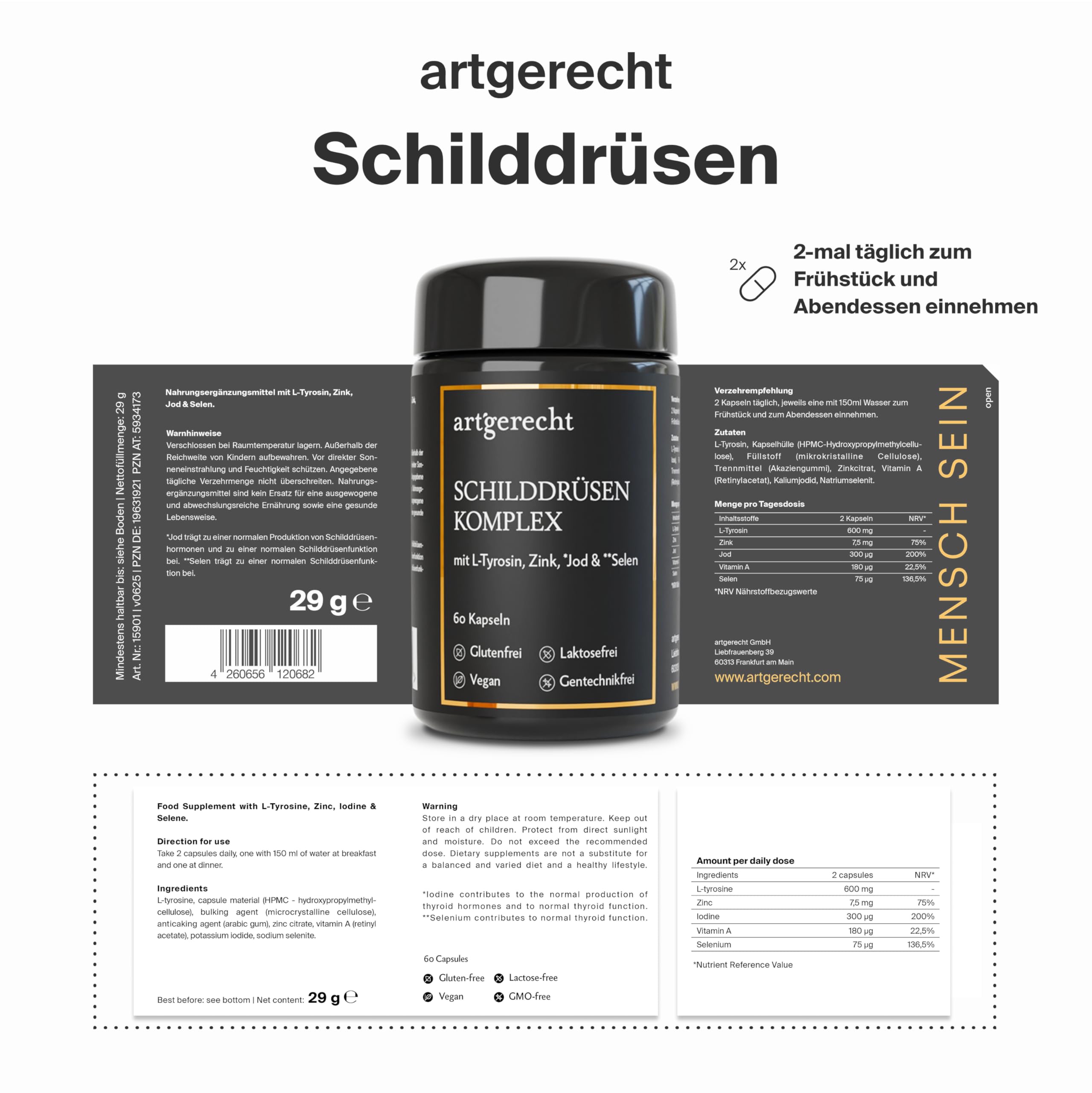 SCHILDDRÜSEN KOMPLEX – 30 Kapseln mit Jod, Selen, Zink & L-Tyrosin | Für Energie, Hormonbalance & Stoffwechsel | natürliche Unterstützung der Schilddrüsenfunktion | Vegan & laborgeprüft