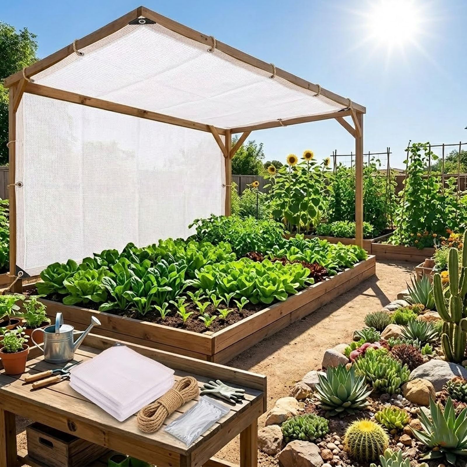 Filet d'ombrage 50% blanc 1x14m en HDPE pour pergola et serre